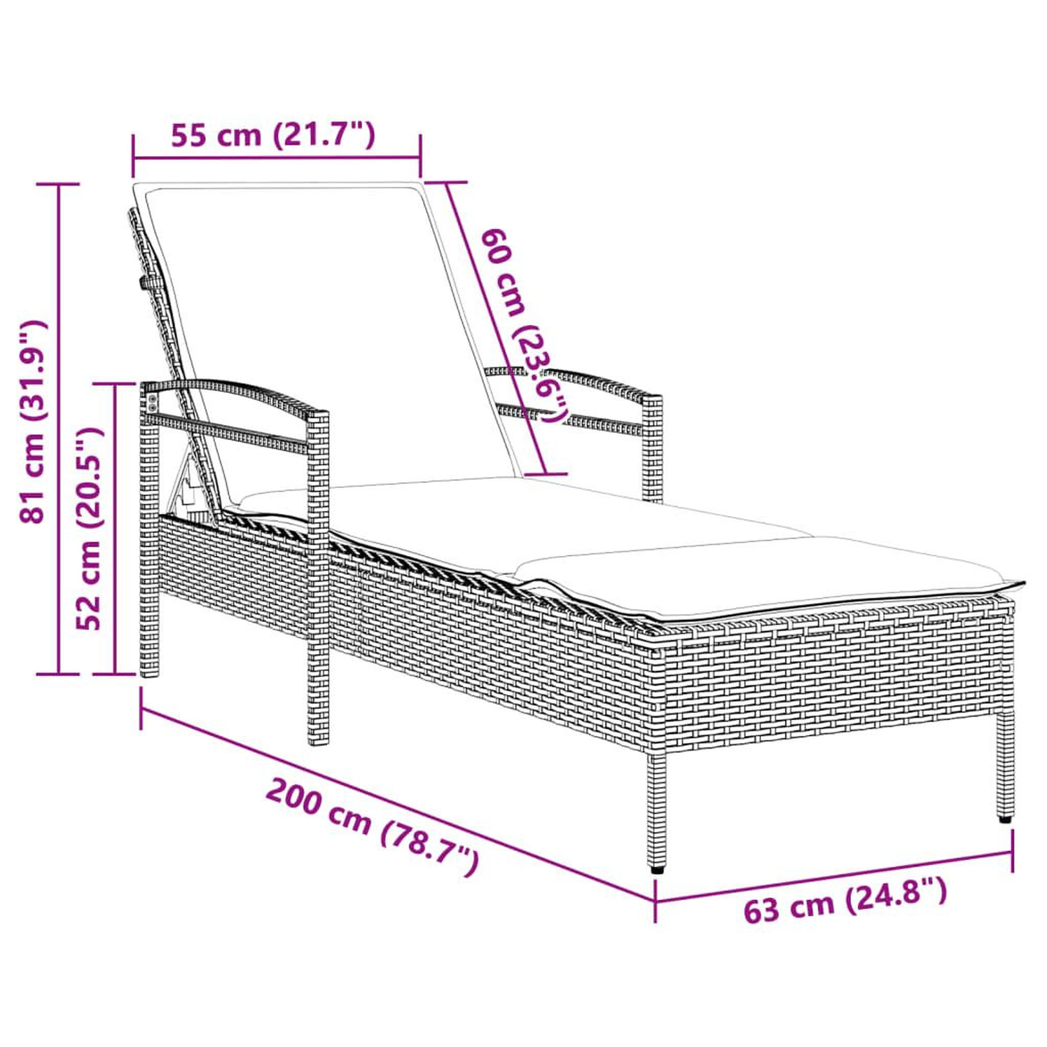 Voir la diapositive 6 : VIDAXL Chaise longue avec coussin marron 63x200x81 cm resine tressee