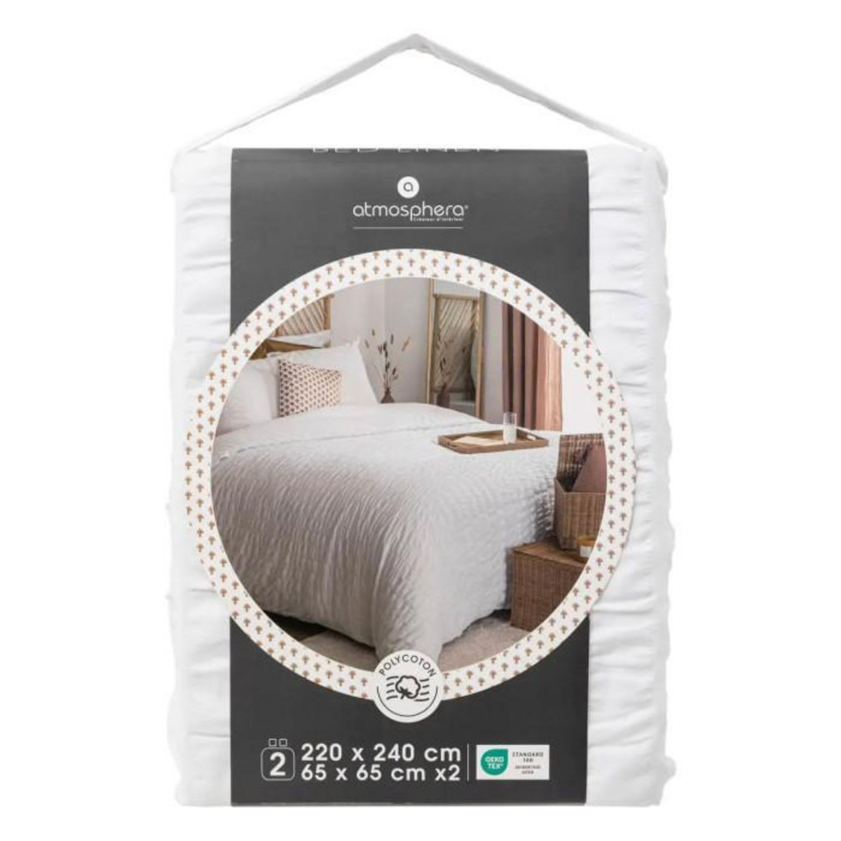 ATMOSPHERA Parure de Lit 3 Pièces  Seersucker  240x220cm Blanc