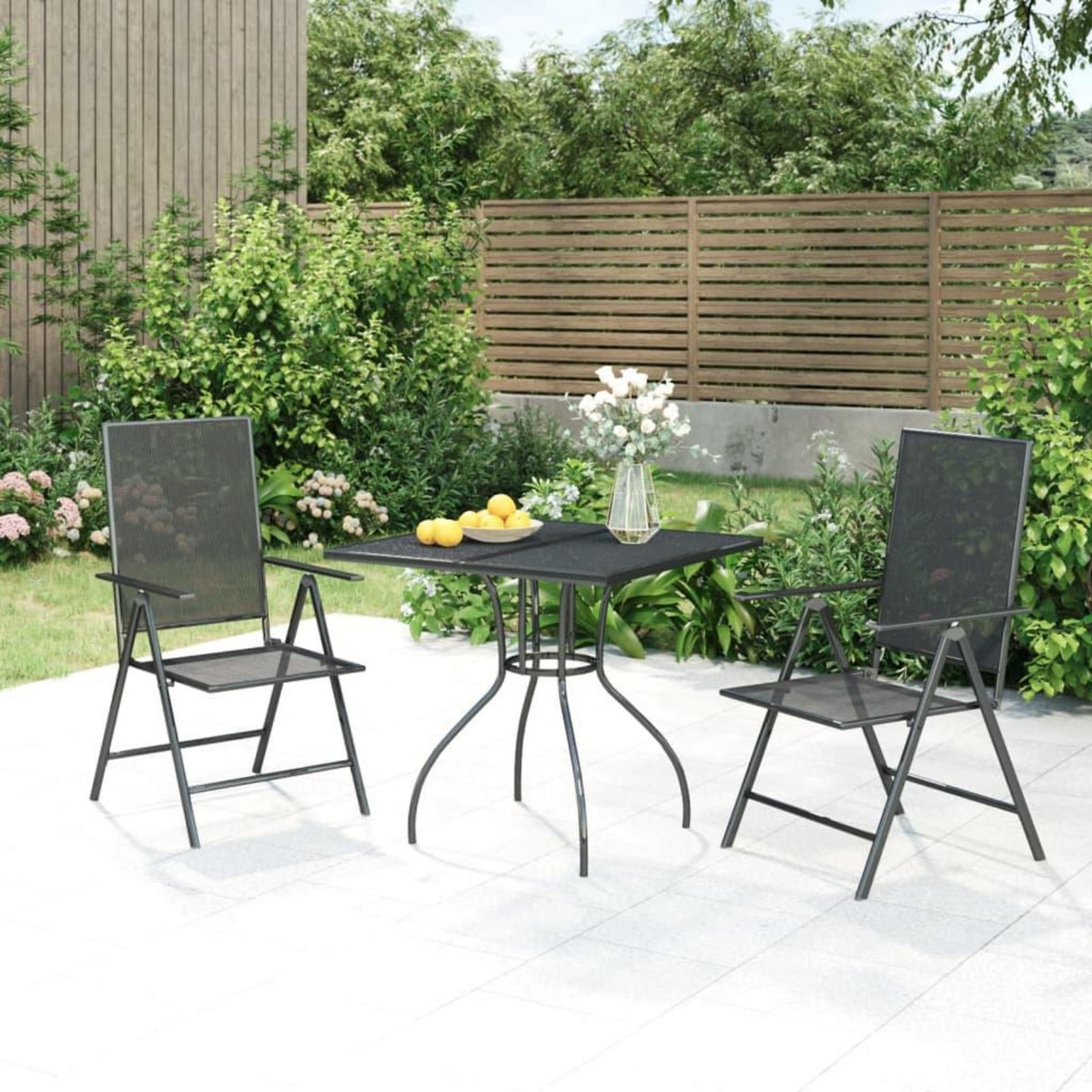 VIDAXL Ensemble a manger de jardin 3 pcs anthracite acier