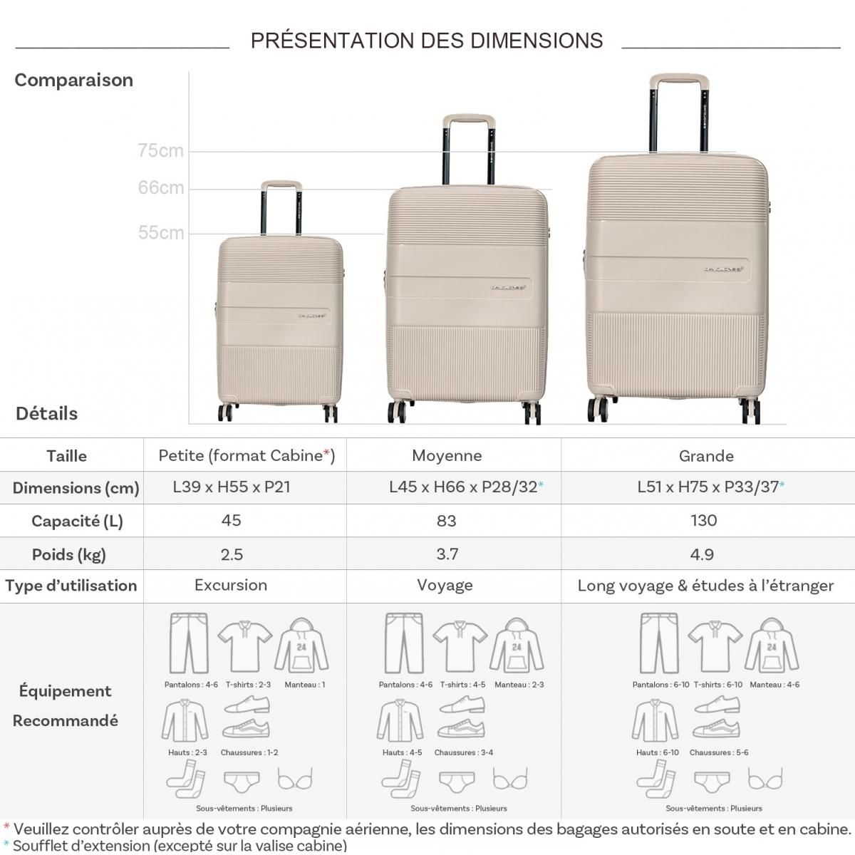 David Jones Lot 3 valises rigides dont 1 cabine TSA