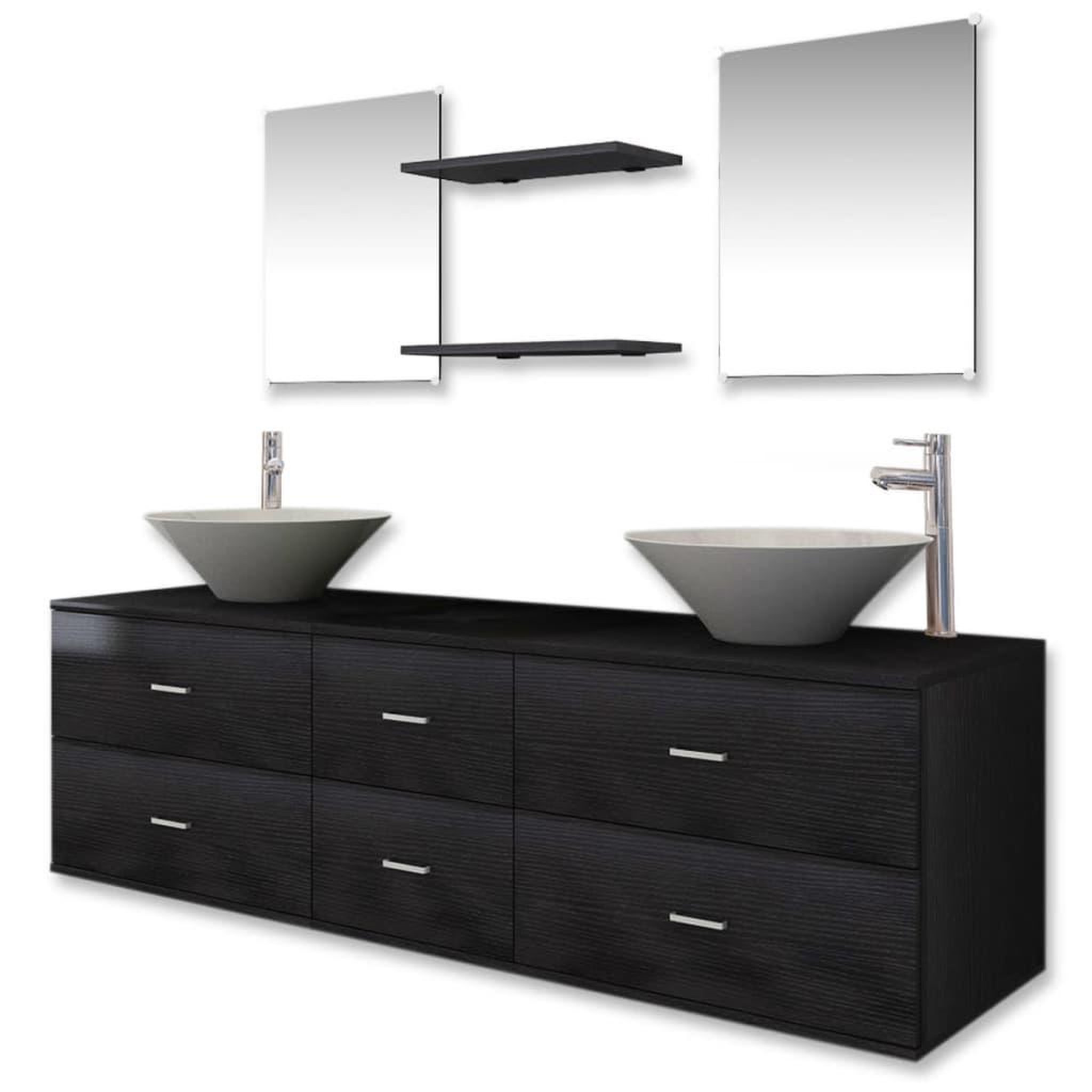 Voir la diapositive 2 : VIDAXL Meubles de salle de bain 9 pcs avec lavabo et robinet Noir