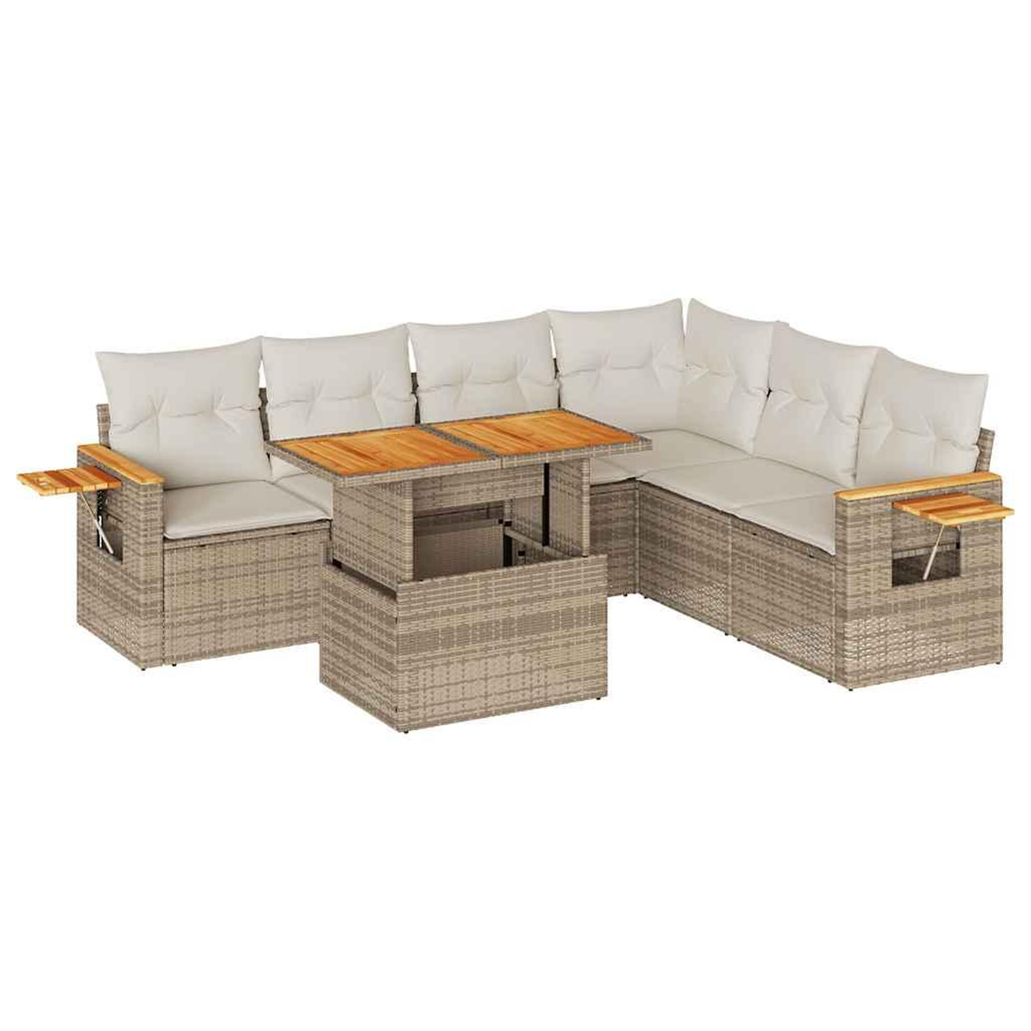 Voir la diapositive 2 : VIDAXL Salon de jardin avec coussins 7 pcs beige resine tressee acacia