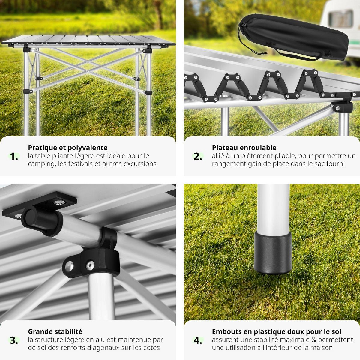 tectake Table de camping pliable gris