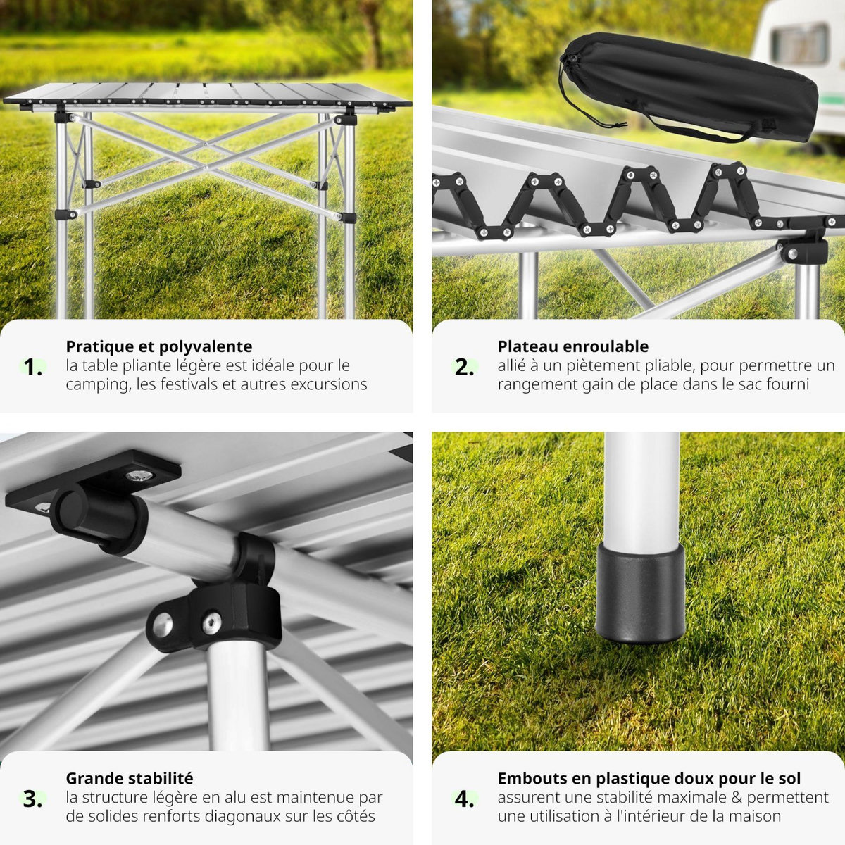 tectake Table de camping pliable gris