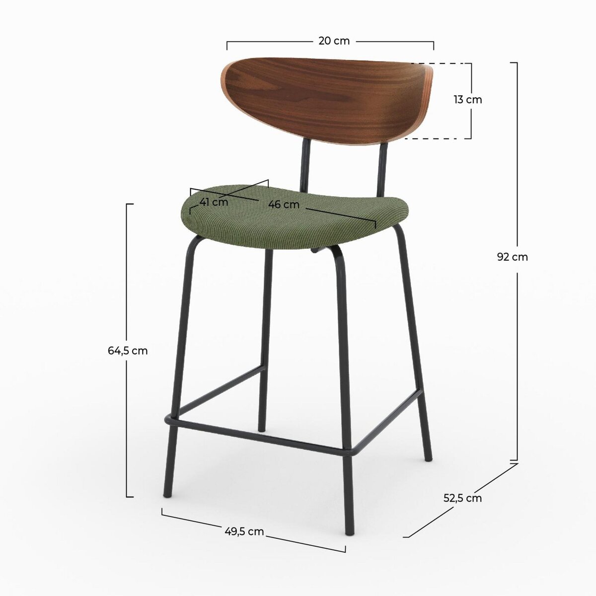 Rendez vous déco Lot de 2 chaises pour îlot central en velours côtelé kaki 64.5 cm - Jade
