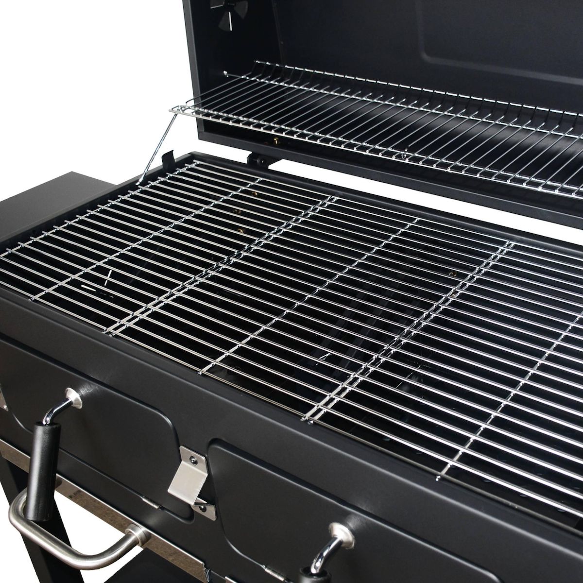 SWEEEK Barbecue Grill charbon de bois - Bernard XL Noir - Avec récupérateur de cendres. aérateurs. bac charbon ajustable et tablettes rabattables. L 160 x P 107.5 x H 141cm