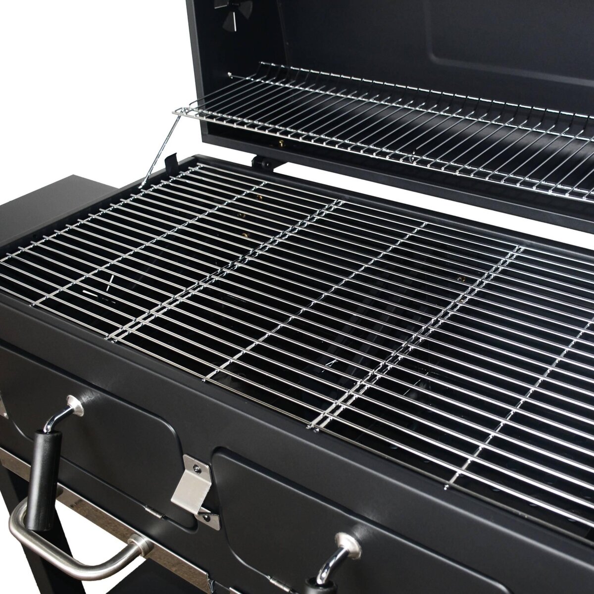 SWEEEK Barbecue Grill charbon de bois - Bernard XL Noir - Avec récupérateur de cendres. aérateurs. bac charbon ajustable et tablettes rabattables. L 160 x P 107.5 x H 141cm