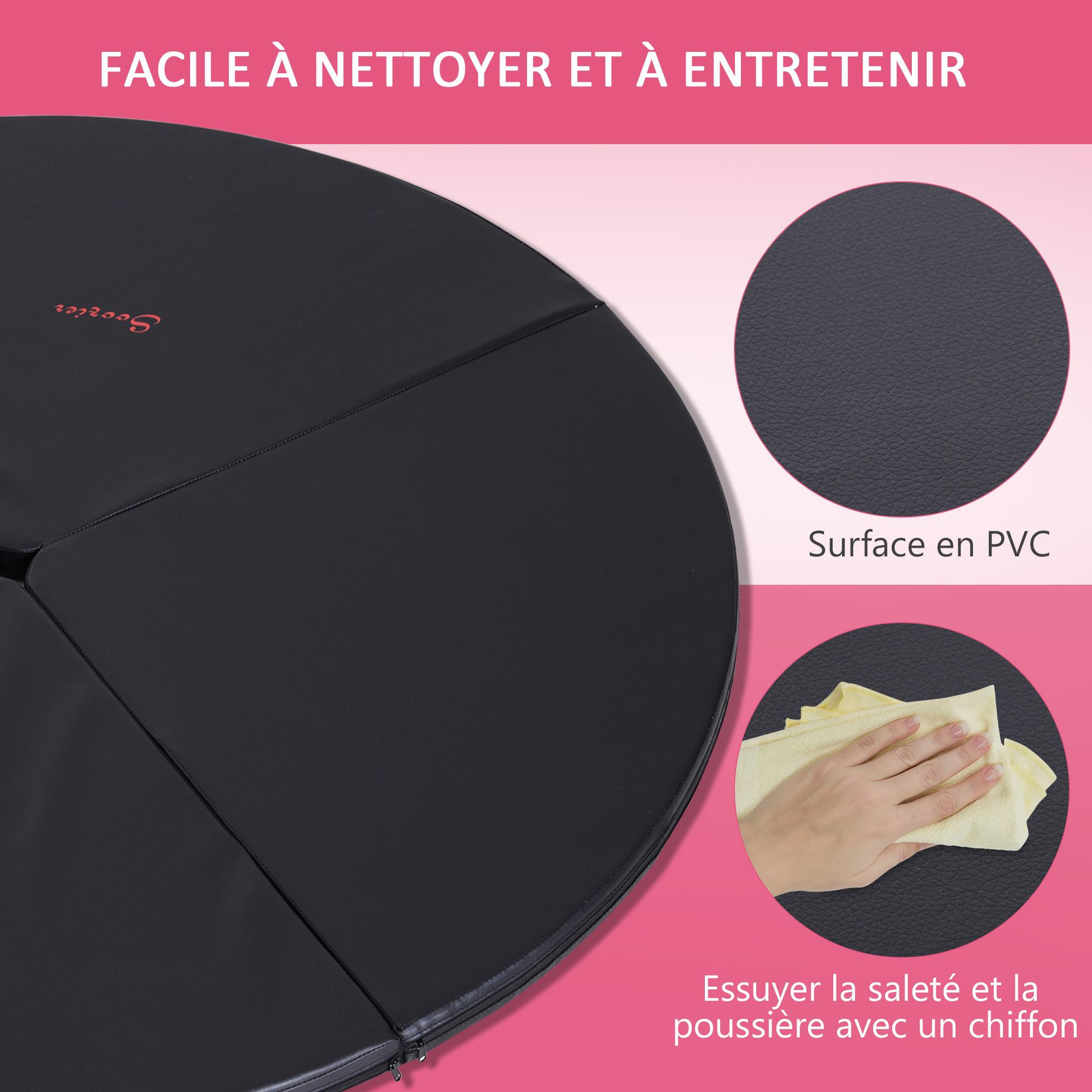 Voir la diapositive 6 : HOMCOM Tapis de pole dance pliable - pole dance mat - tapis de protection ø 150 cm épaisseur 5 cm - revêtement pvc noir
