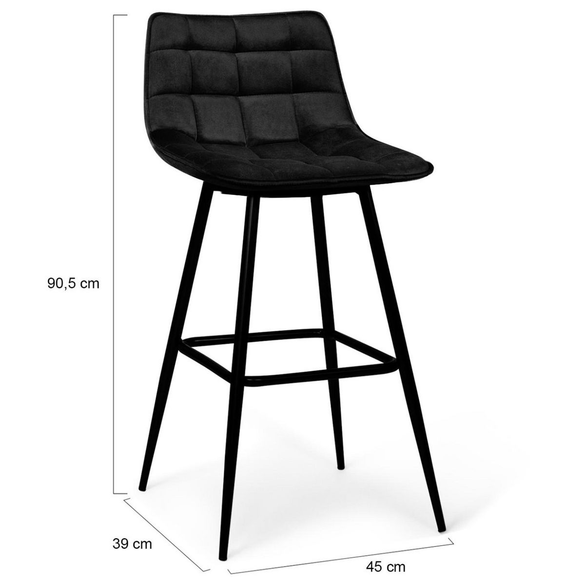 ID MARKET Lot de 4 tabourets de bar MADY en velours noir