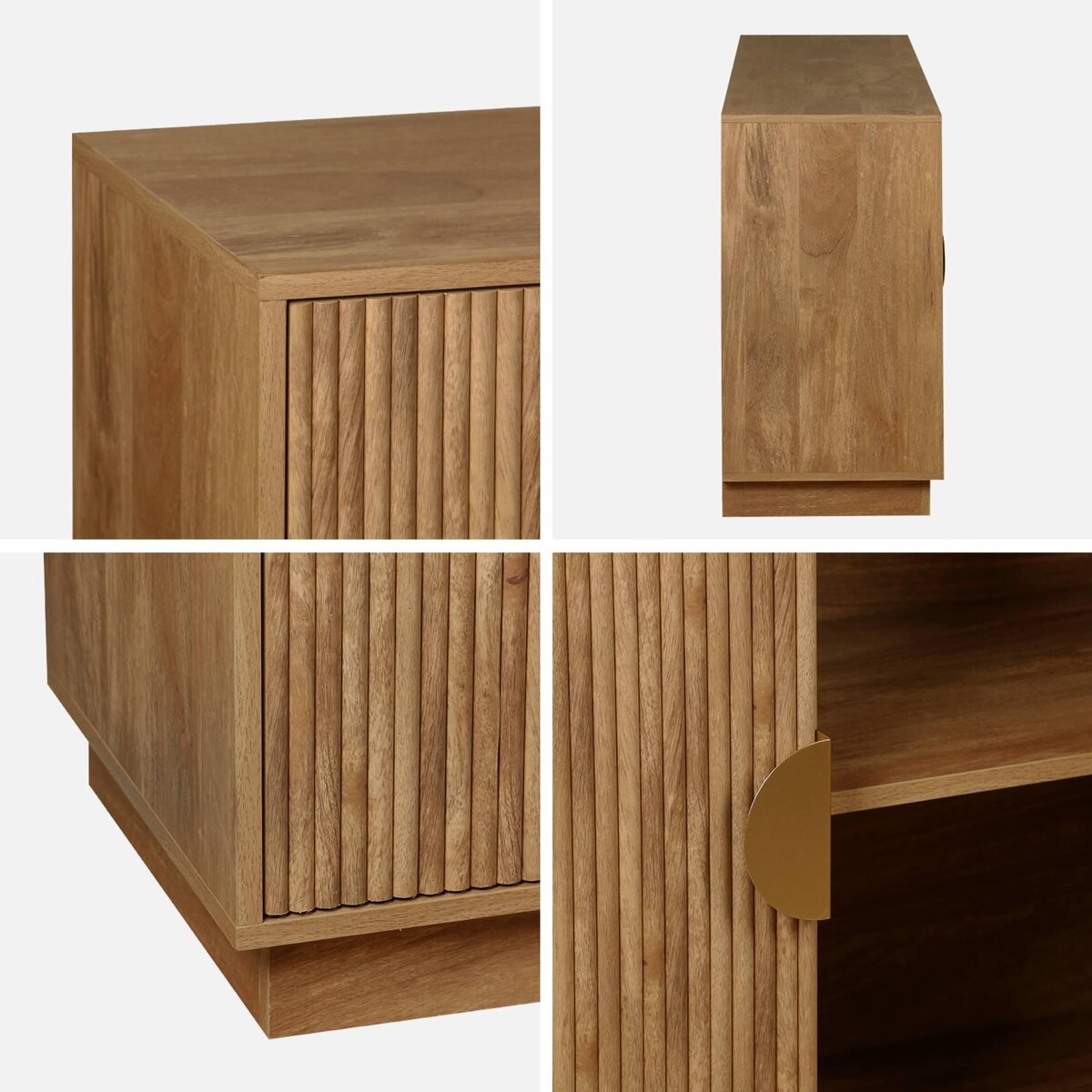 SWEEEK Buffet exotique 4 portes. effet bois de manguier rainuré. buffet bas. poignées en métal doré. L 180 x P 40 x H 75cm