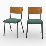 Rendez vous déco Lot de 2 chaises en bois foncé et velours vert - Nico. Coloris disponibles : Bleu, Vert