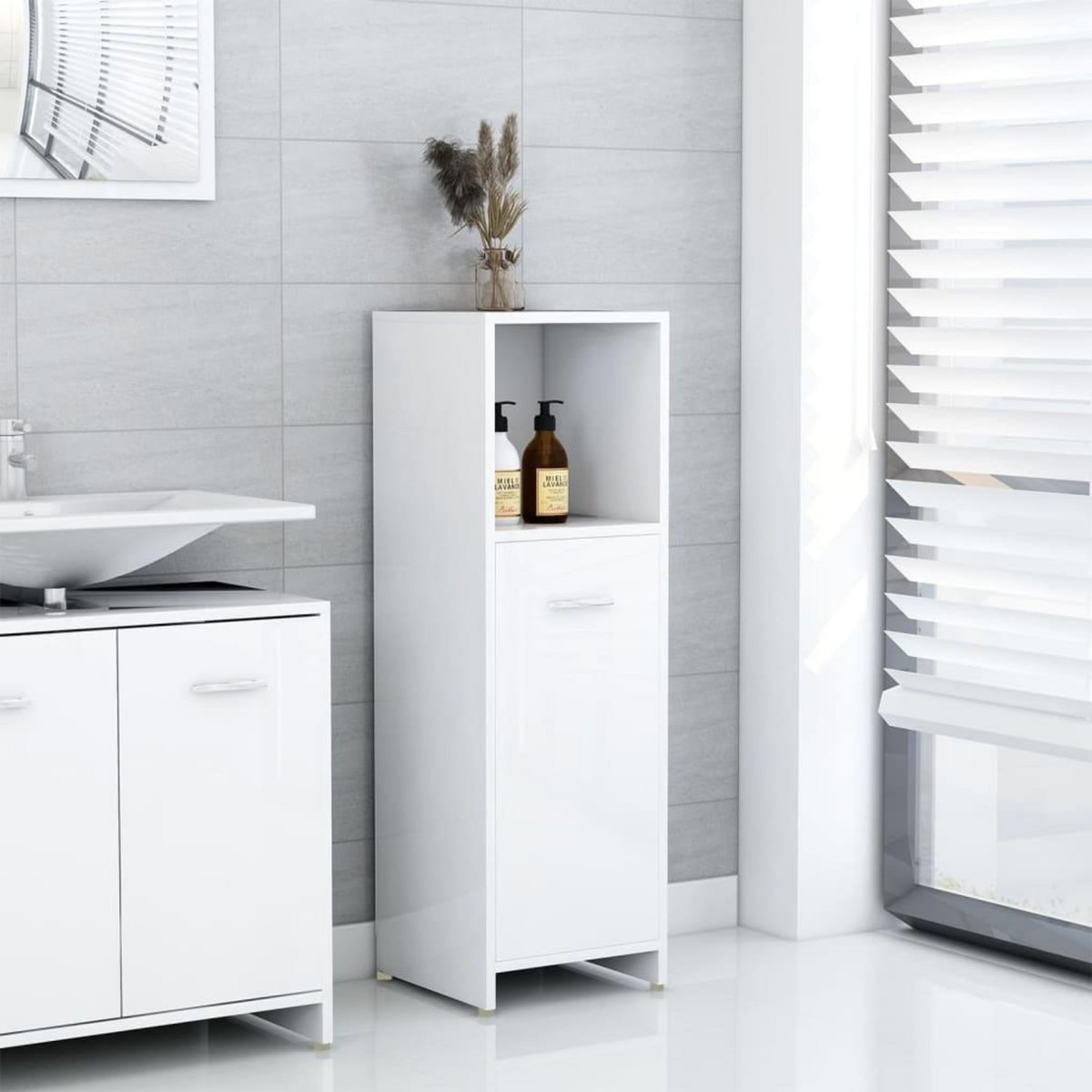 VIDAXL Armoire de salle de bain Blanc brillant 30x30x95 cm