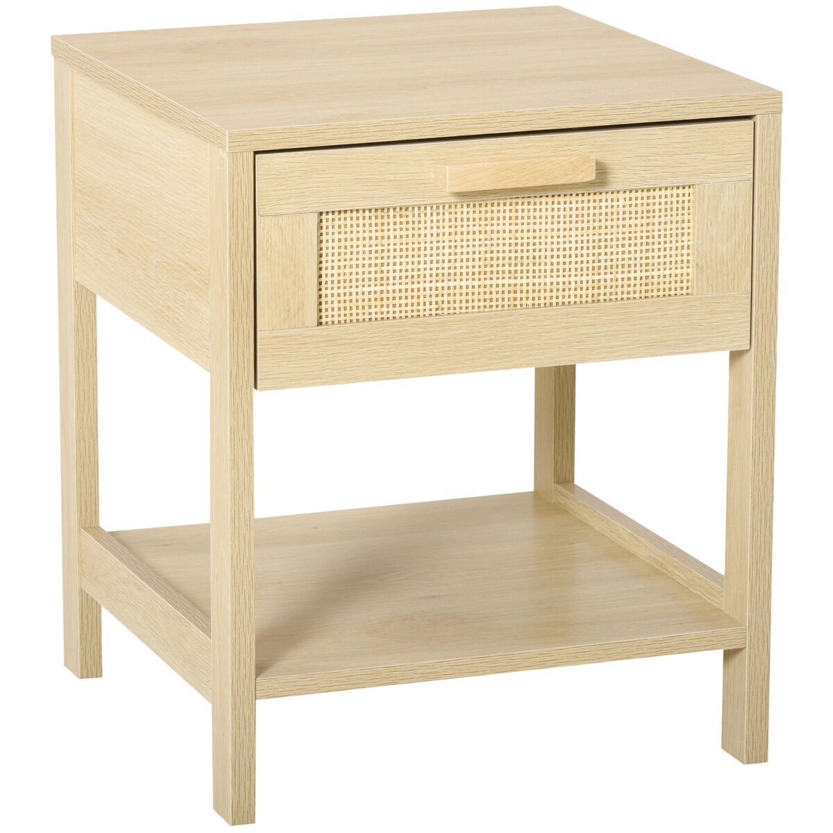 HOMCOM Table de chevet tiroir et étagère cannage en rotin dim. 40L x 40l x 48H cm MDF aspect bois clair