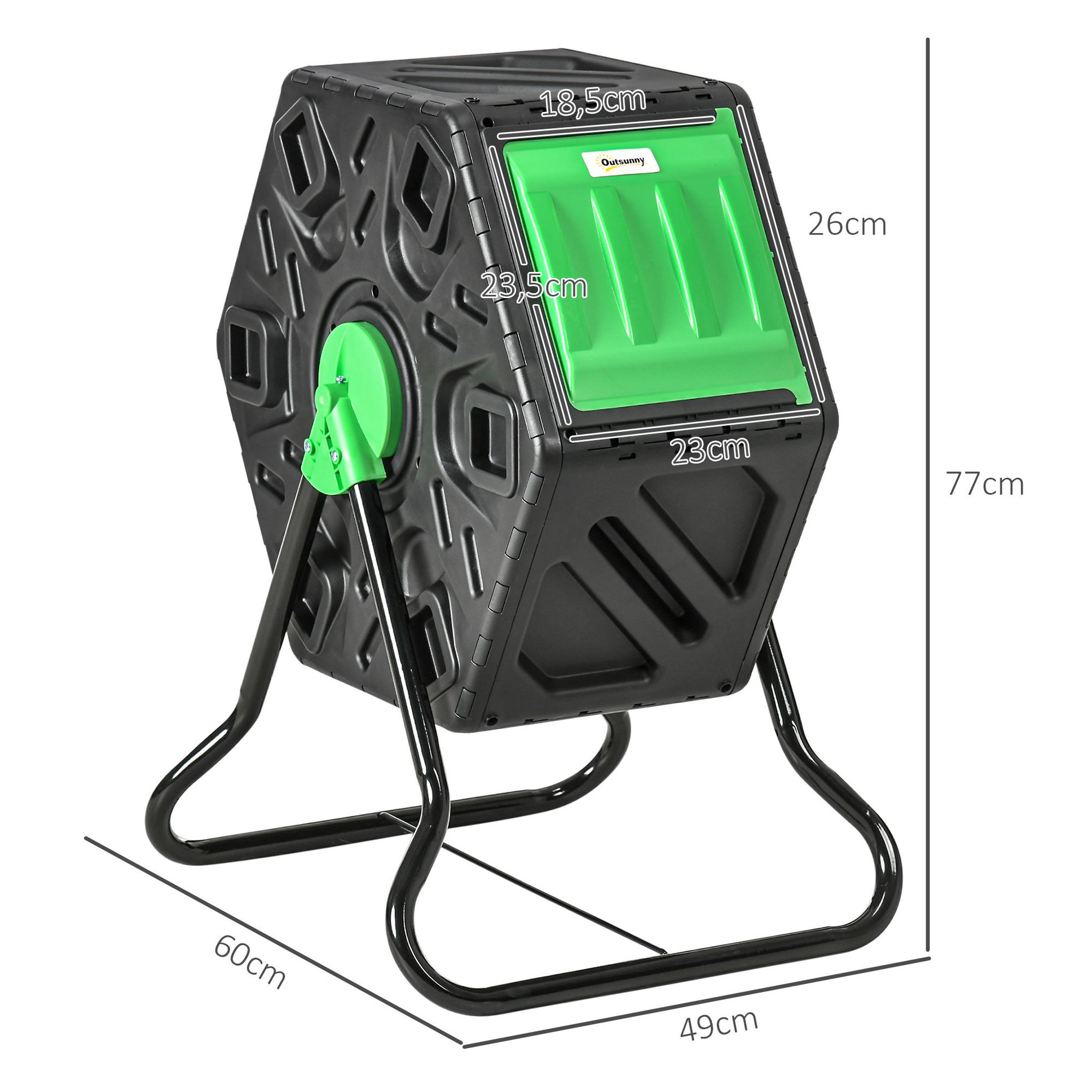 Voir la diapositive 3 : OUTSUNNY Composteur de jardin 65L - bac à compost pour déchets - rotatif 360° - acier PP noir vert