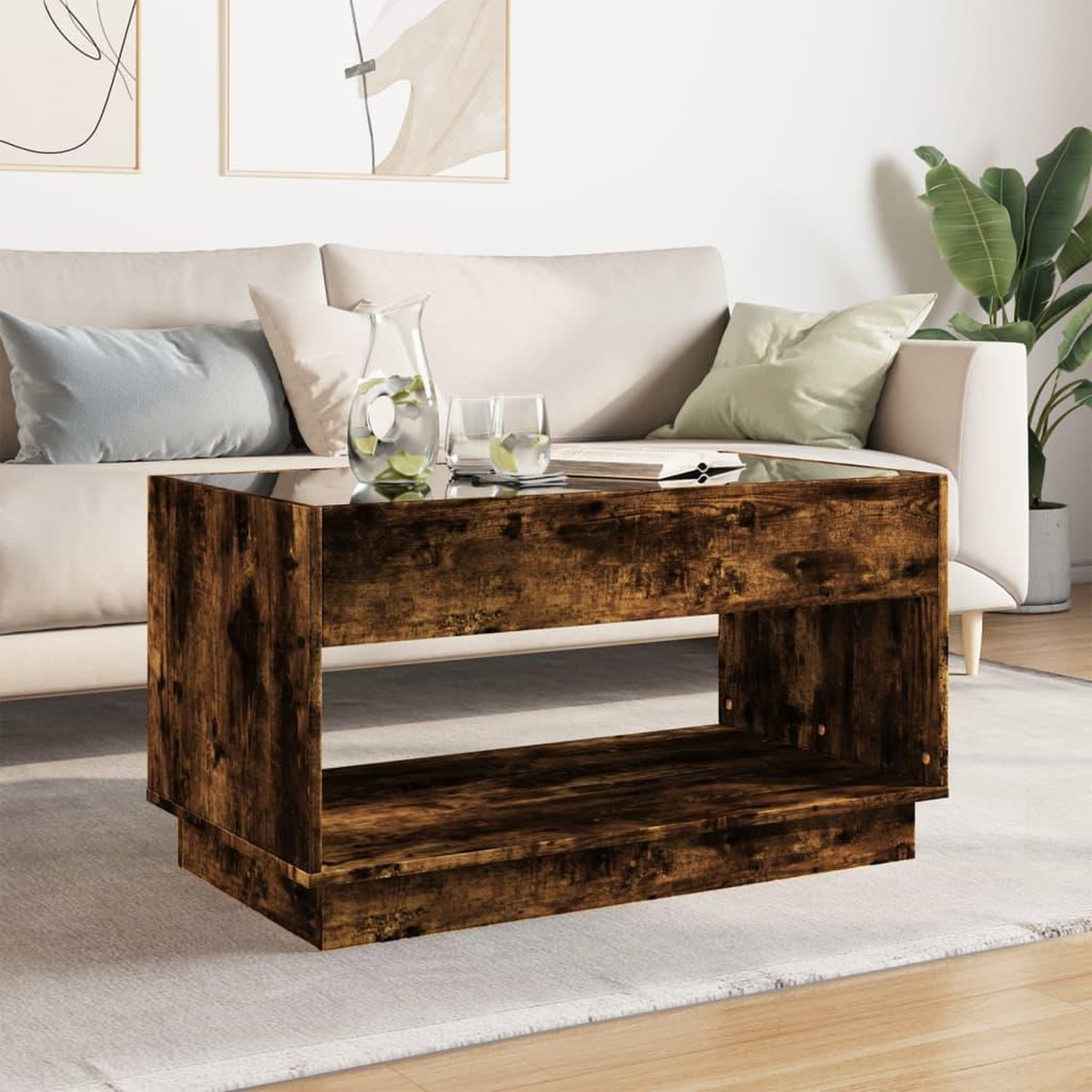 Voir la diapositive 3 : VIDAXL Table basse avec LED infini chene fume 90x50x50 cm