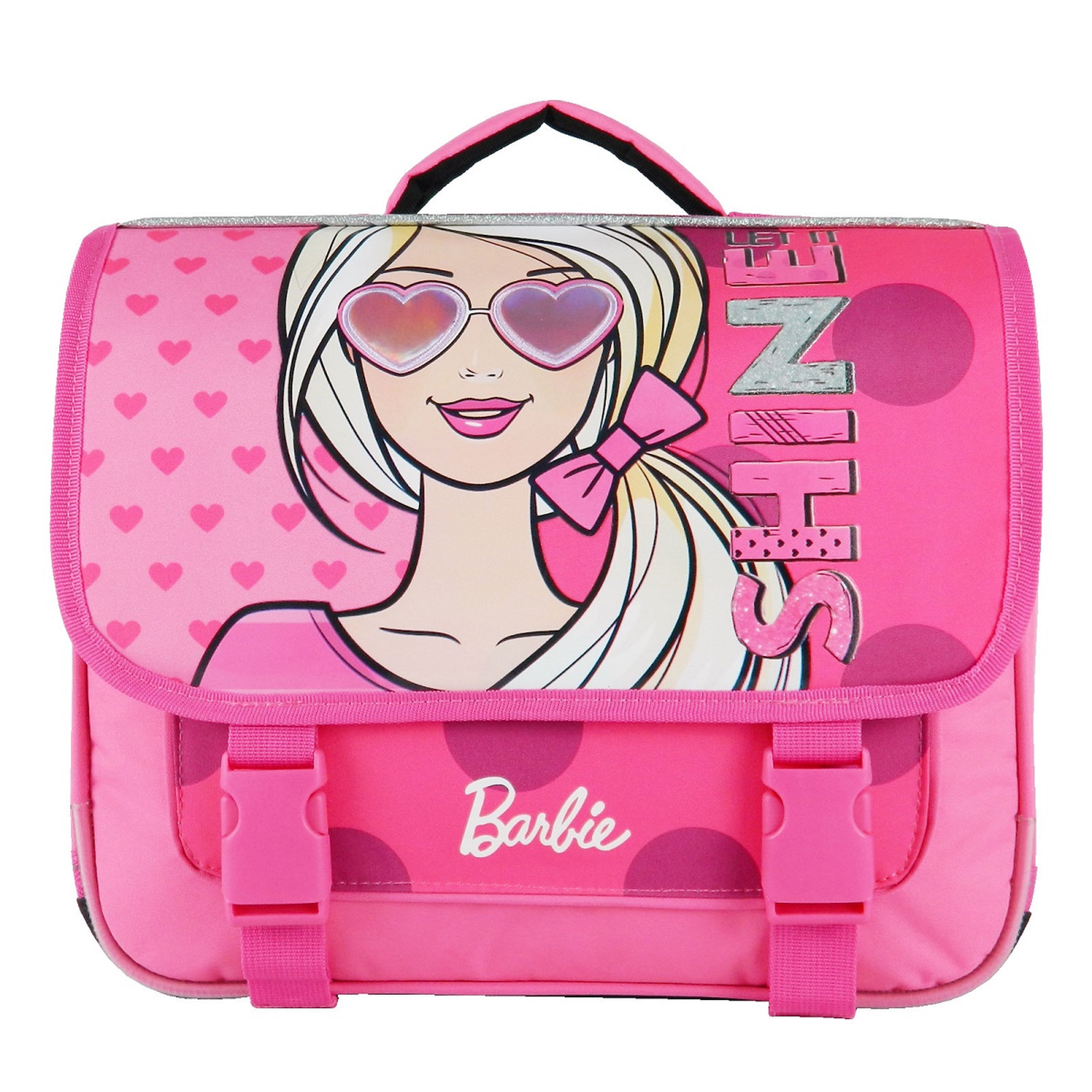 Voir la diapositive 1 : Cartable 38cm 2 compartiments rose BARBIE