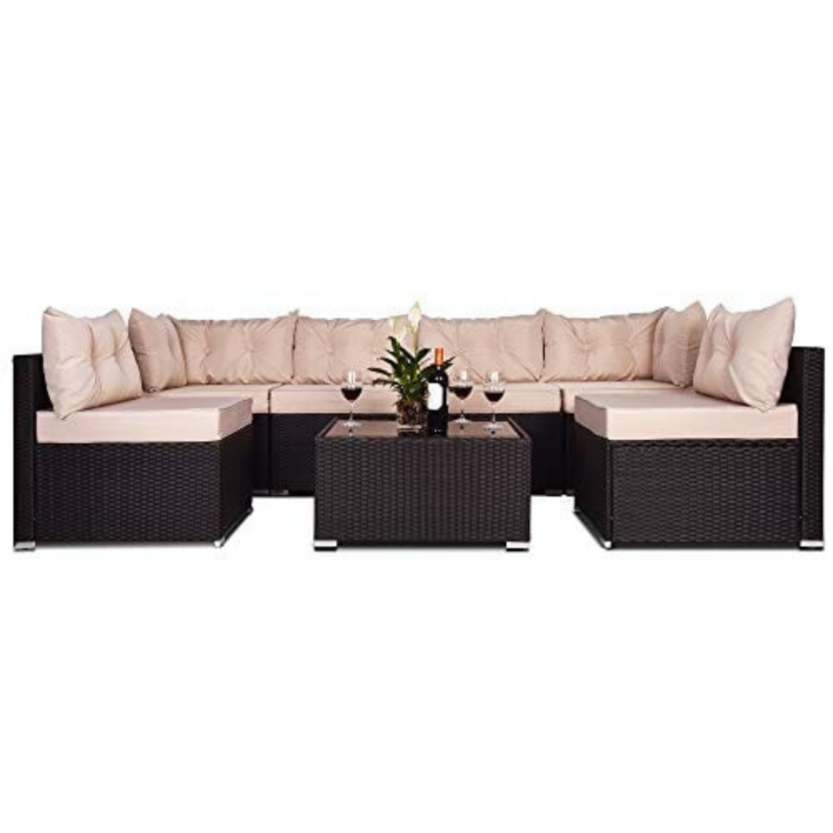 CONCEPT USINE Salon de jardin modulable 6 places en résine tressée - noir NACULA