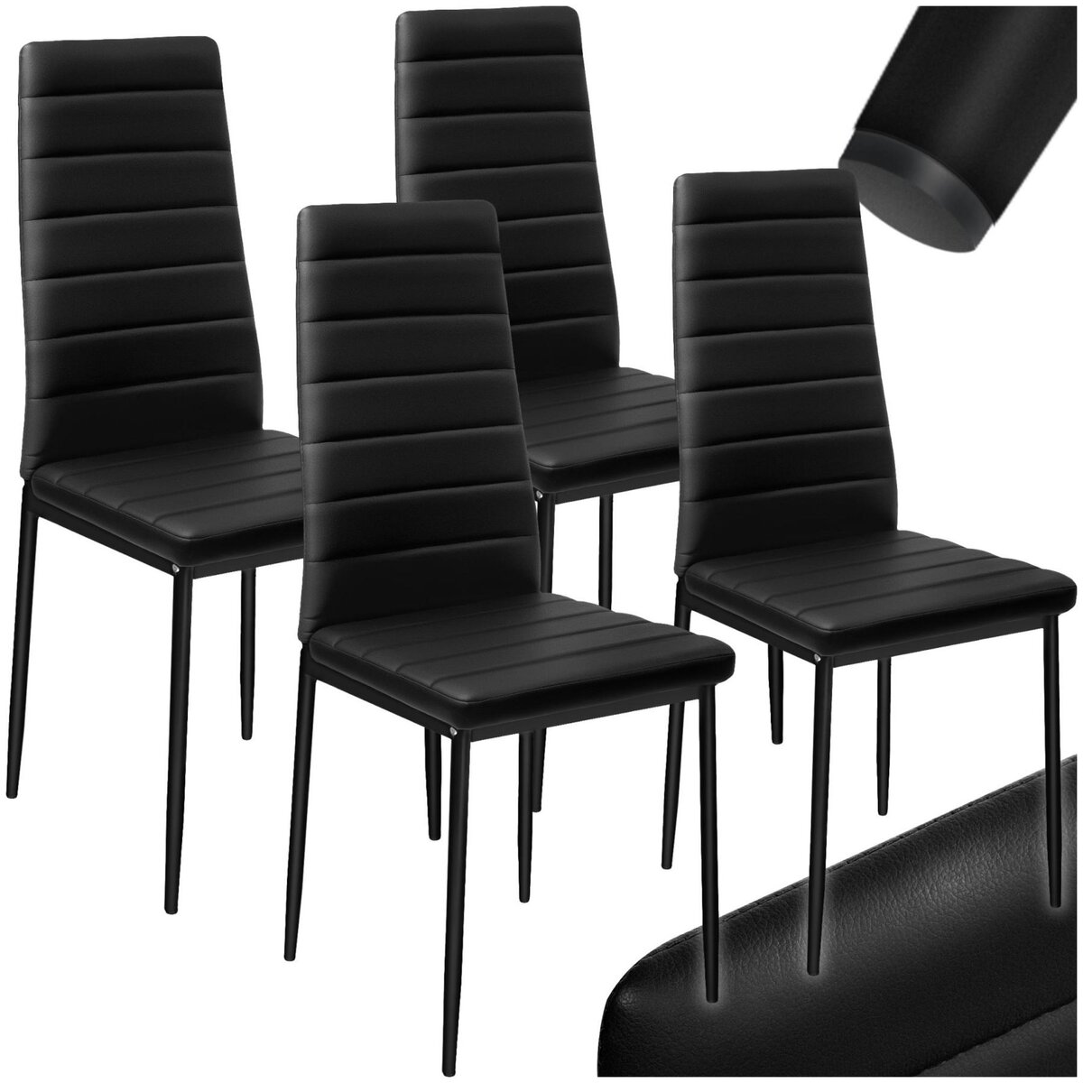 tectake Ensemble de chaises de salle à manger rembourrées avec revêtement aspect cuir noir Lot de 4