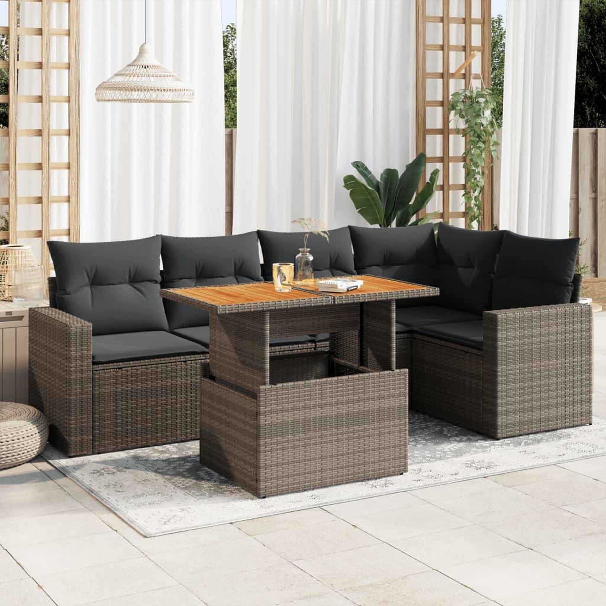 VIDAXL Salon de jardin 6 pcs avec coussins gris resine tressee