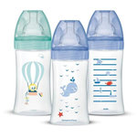 DODIE Lot de 3 Biberons Anti-Colique Sensation+ 270ml, 0-6 Mois, Tétine Plate, Débit 2 - Bleu Mer et Vert Air