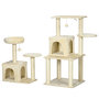 Voir la diapositive 5 : PAWHUT Arbre à chat modulable - griffoirs, 2 niches, 4 plateformes, 2 boules suspendues - peluche douce beige