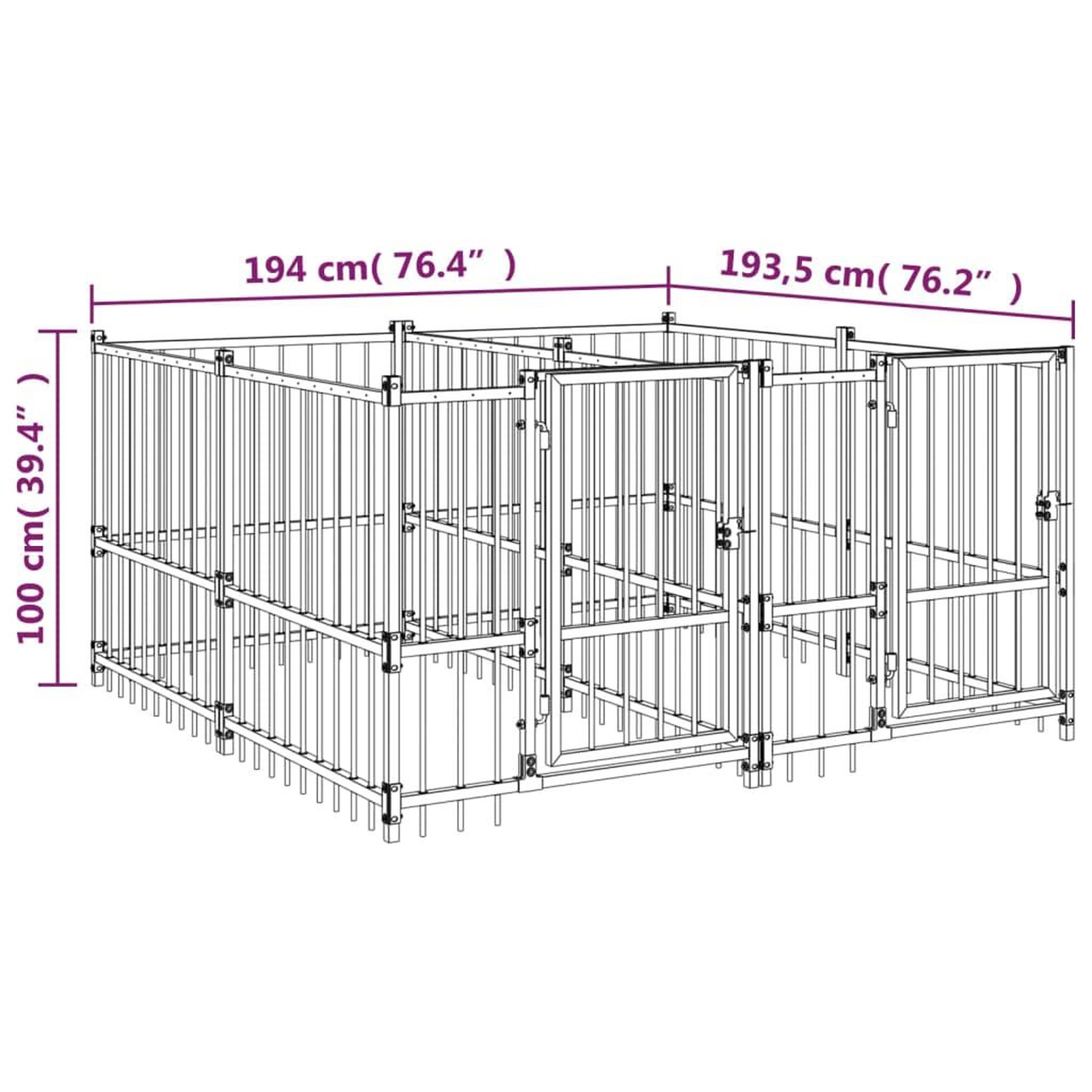 Voir la diapositive 6 : VIDAXL Chenil d'exterieur pour chiens Acier 3,75 m²
