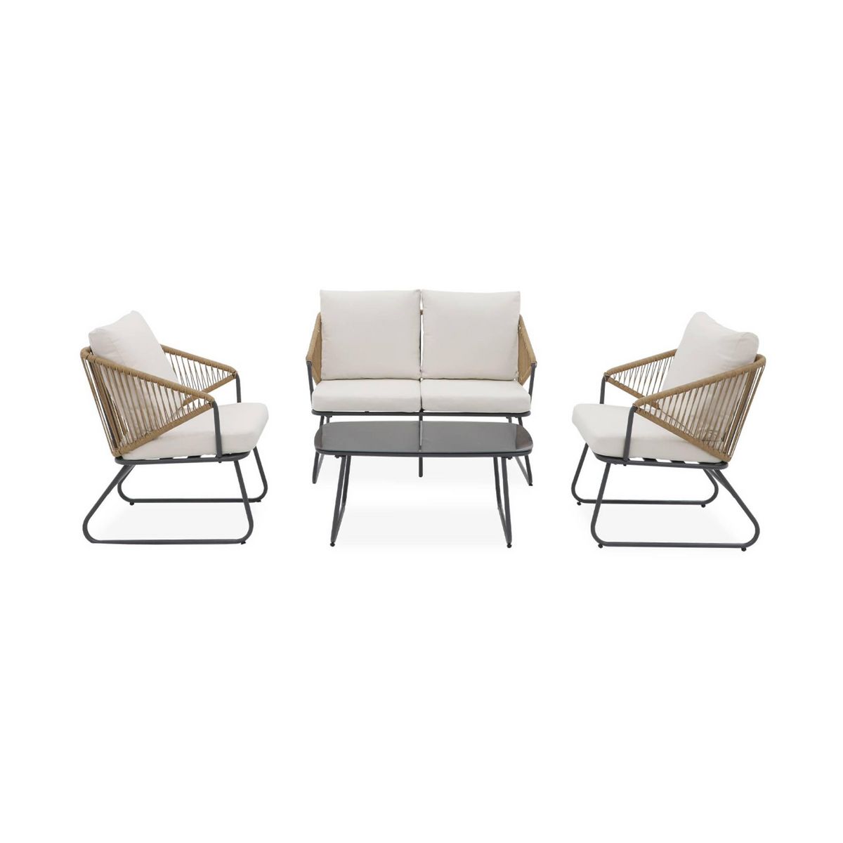 SWEEEK Salon de jardin métal et résine plastique effet corde, 4 places