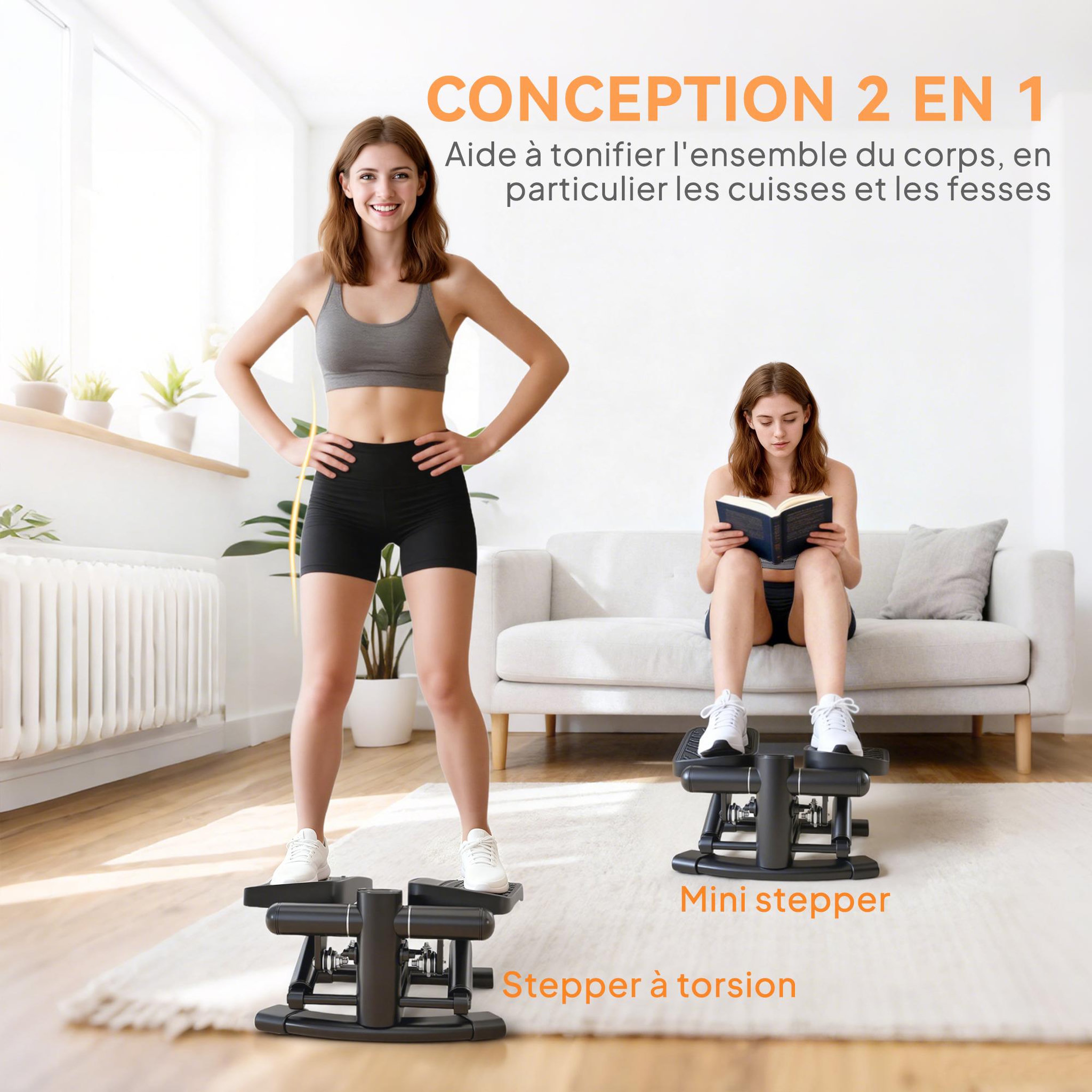 Voir la diapositive 4 : HOMCOM Mini stepper fitness disque de torsion 2 en 1 - écran lcd multifonction, hauteur réglable
