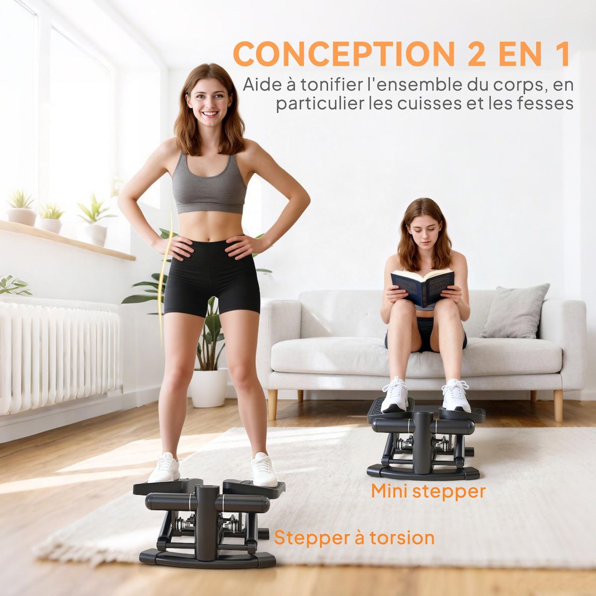 HOMCOM Mini stepper Fitness disque de torsion 2 en 1 - écran LCD multifonction, hauteur réglable