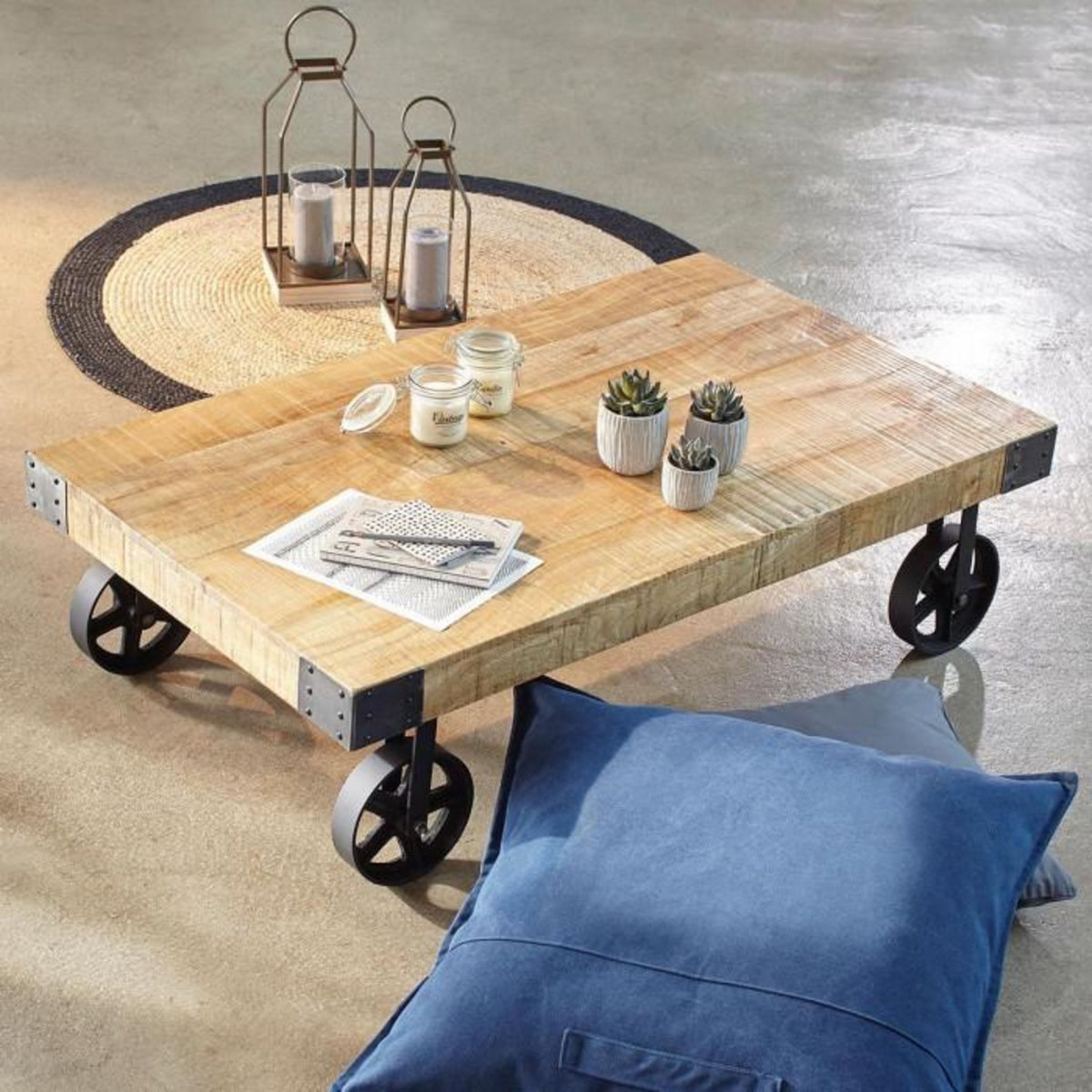 ATMOSPHERA Table Basse à Roulettes en Bois  Til  117cm Naturel