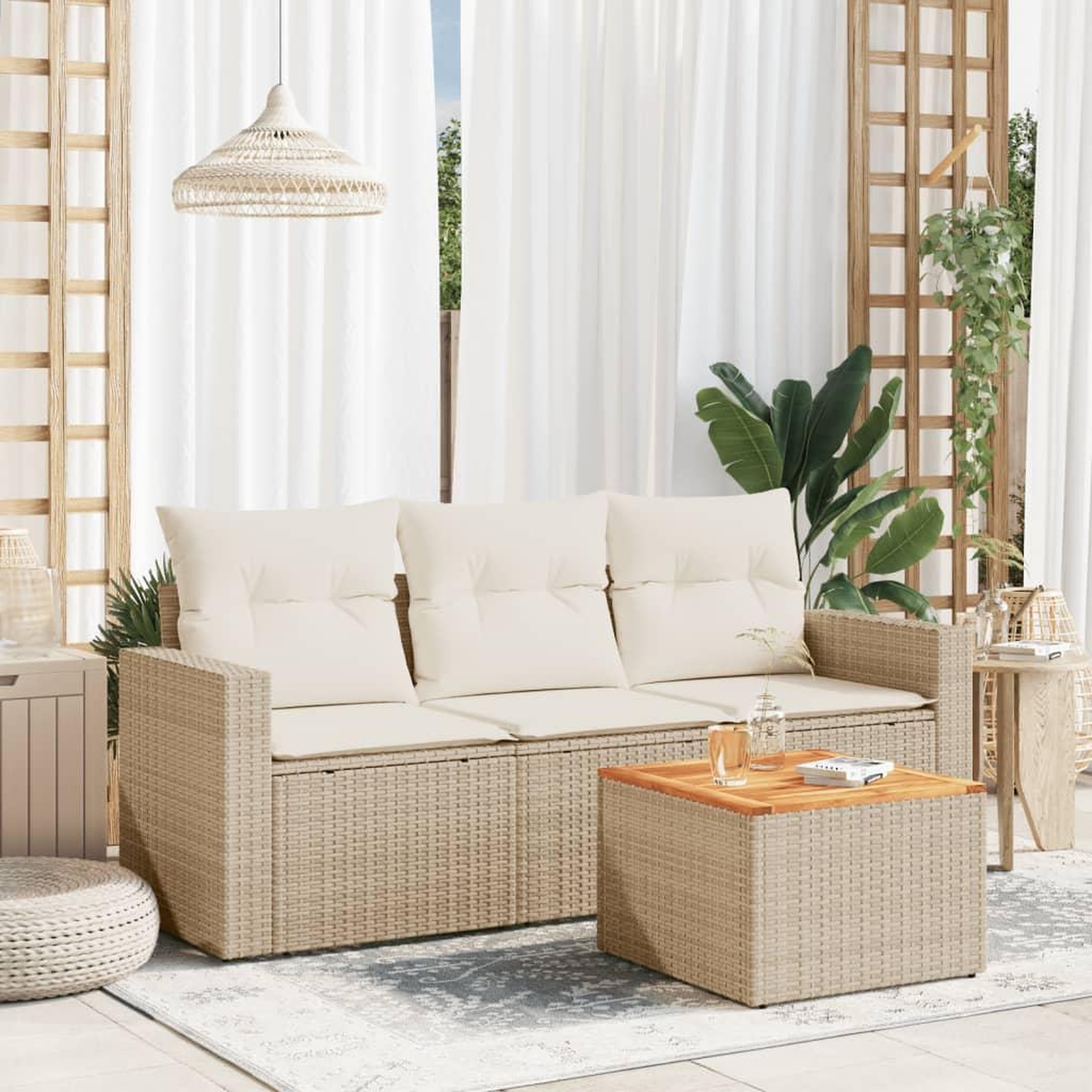 VIDAXL Salon de jardin avec coussins 4 pcs beige resine tressee