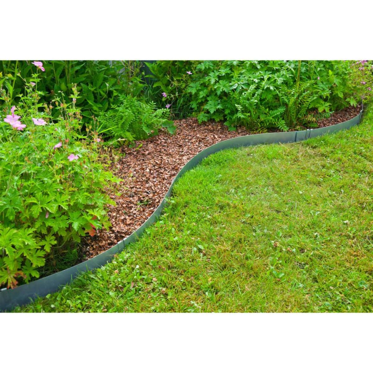 NATURE 3 bordures de jardin acier galvanisé avec 4 ancres incluses, 3 lattes de 91,4  x H10,2 cm soit 2,64 m, gris