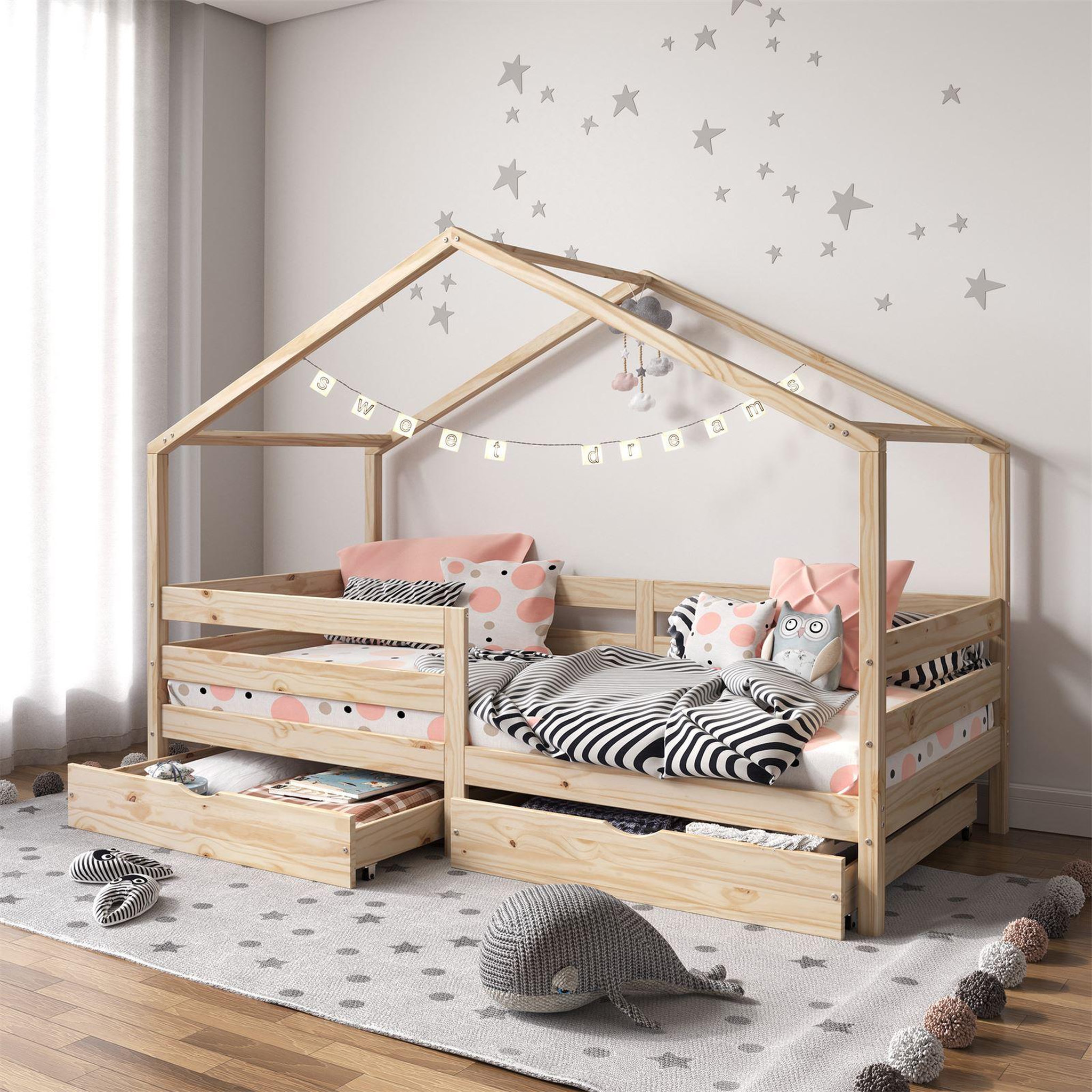 Voir la diapositive 2 : IDIMEX Lit cabane ENA avec tiroirs, 90 x 200 cm en pin massif