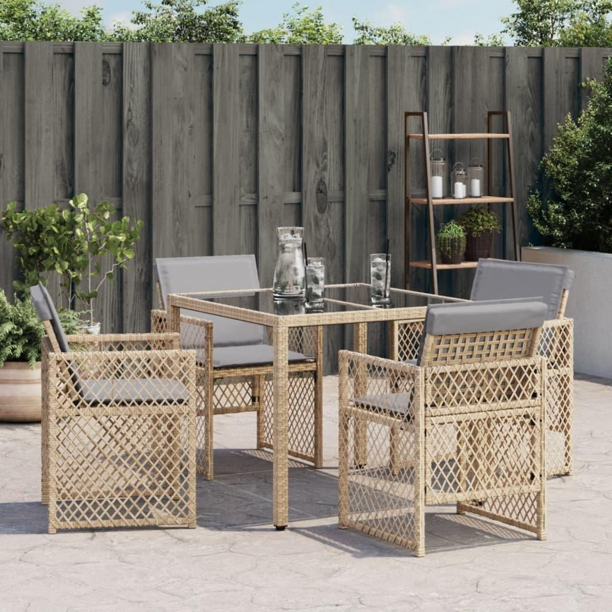 VIDAXL Chaises de jardin avec coussins lot de 4 melange beige