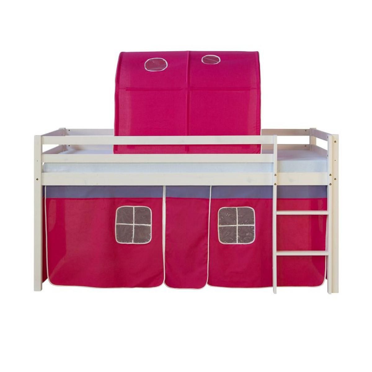 HomeStyle4U Lit avec rideaux et tunnel rose avec sommier