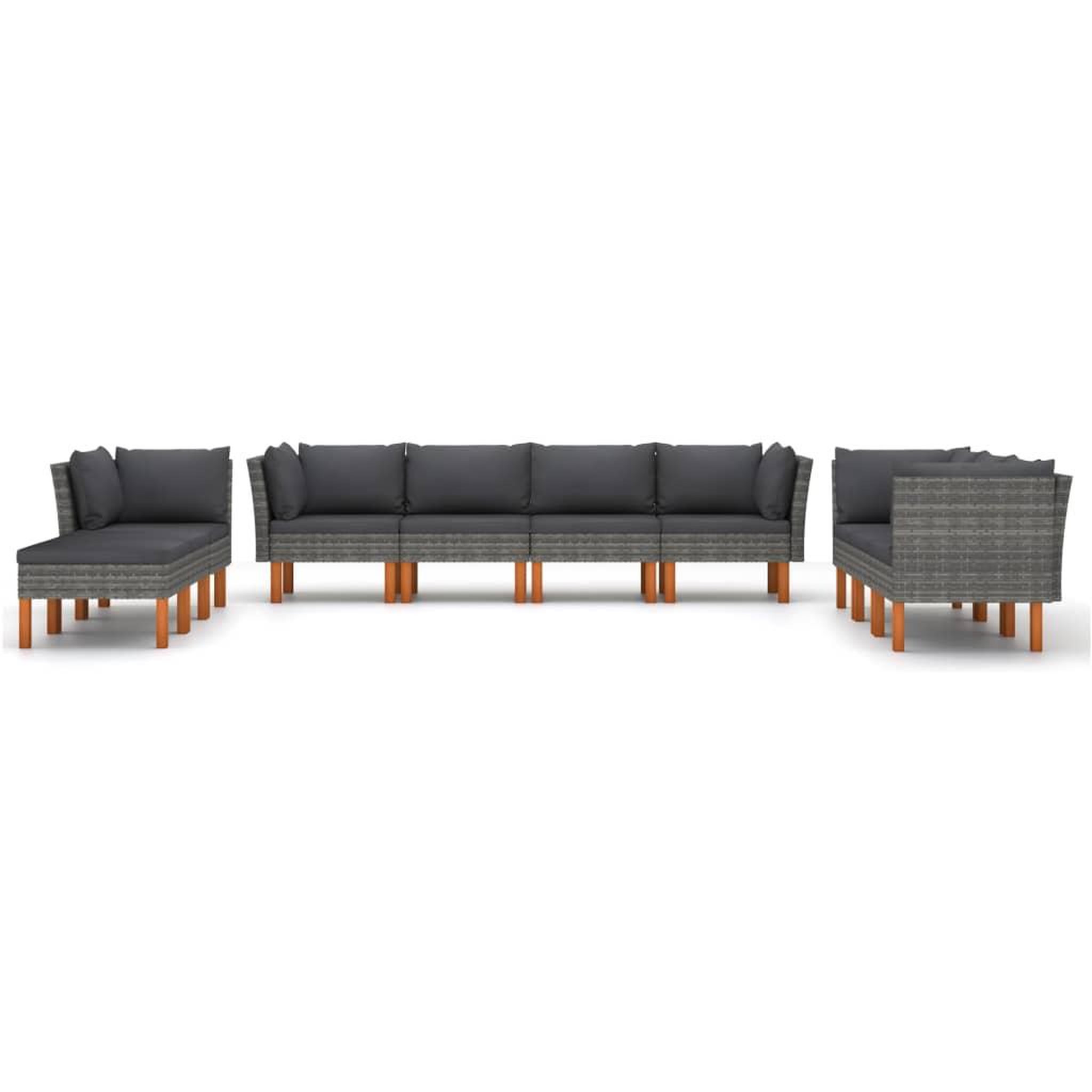 Voir la diapositive 3 : VIDAXL Salon de jardin 10 pcs avec coussins Resine tressee Gris