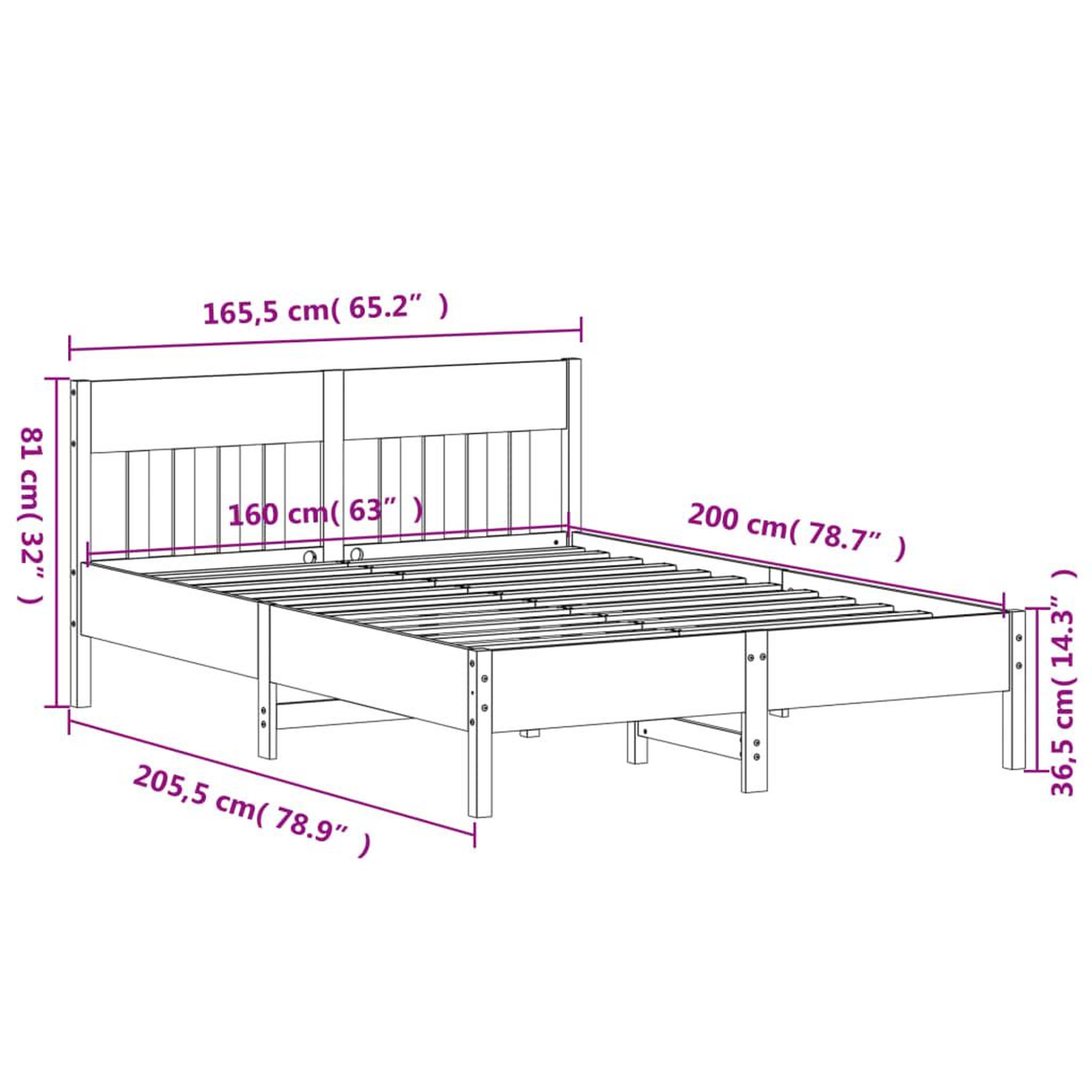 Voir la diapositive 6 : VIDAXL Cadre de lit sans matelas blanc 160x200 cm bois de pin massif
