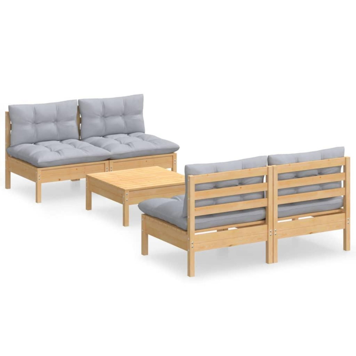 VIDAXL Salon de jardin 5 pcs avec coussins gris bois de pin