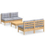 Voir la diapositive 2 : VIDAXL Salon de jardin 5 pcs avec coussins gris bois de pin