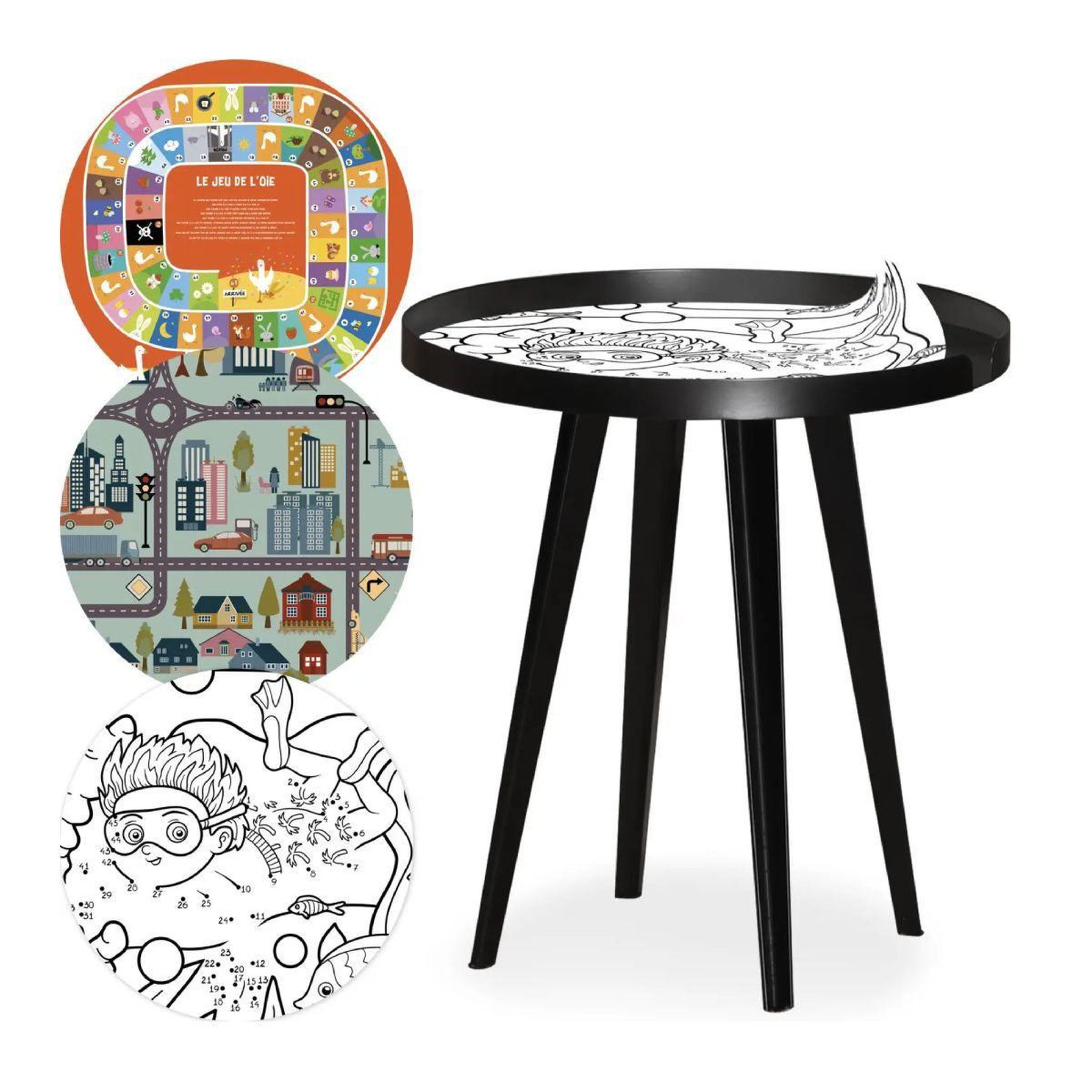 Voir la diapositive 1 : Paris Prix Table d'Appoint à Rebord 3 Covers  Kid  45cm Noir