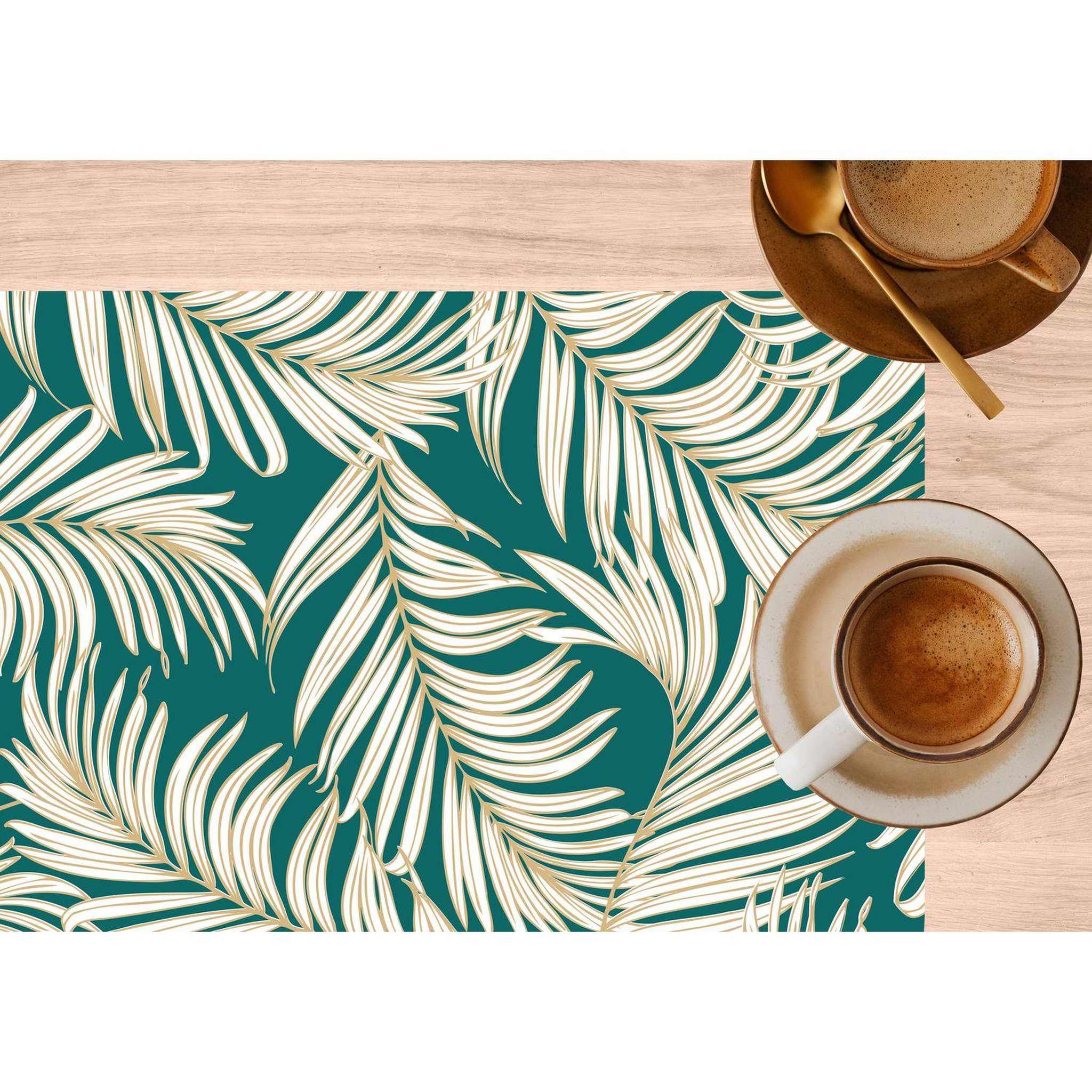 Voir la diapositive 2 : TOILINUX Lot de 6 sets de table motif feuillage avec encre métallique arlo - 30 x 45 cm - or et vert