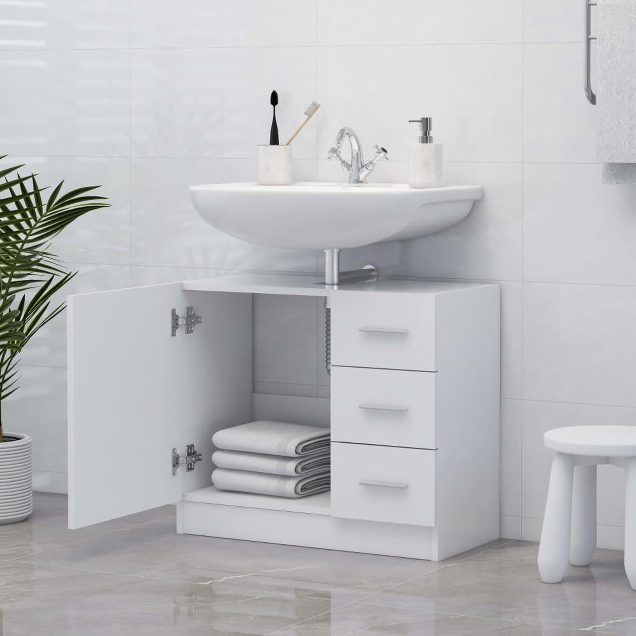 Voir la diapositive 3 : VIDAXL Armoire d'evier Blanc 63x30x54 cm Bois d'ingenierie