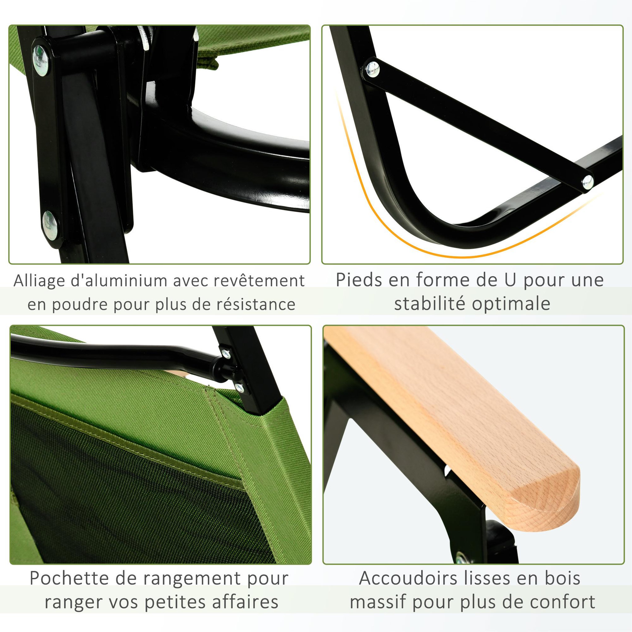 Voir la diapositive 6 : OUTSUNNY Lot de 2 chaises de plage camping pliantes - structure en aluminium avec sac de transport - dim. 55L x 55l x 66H cm vert