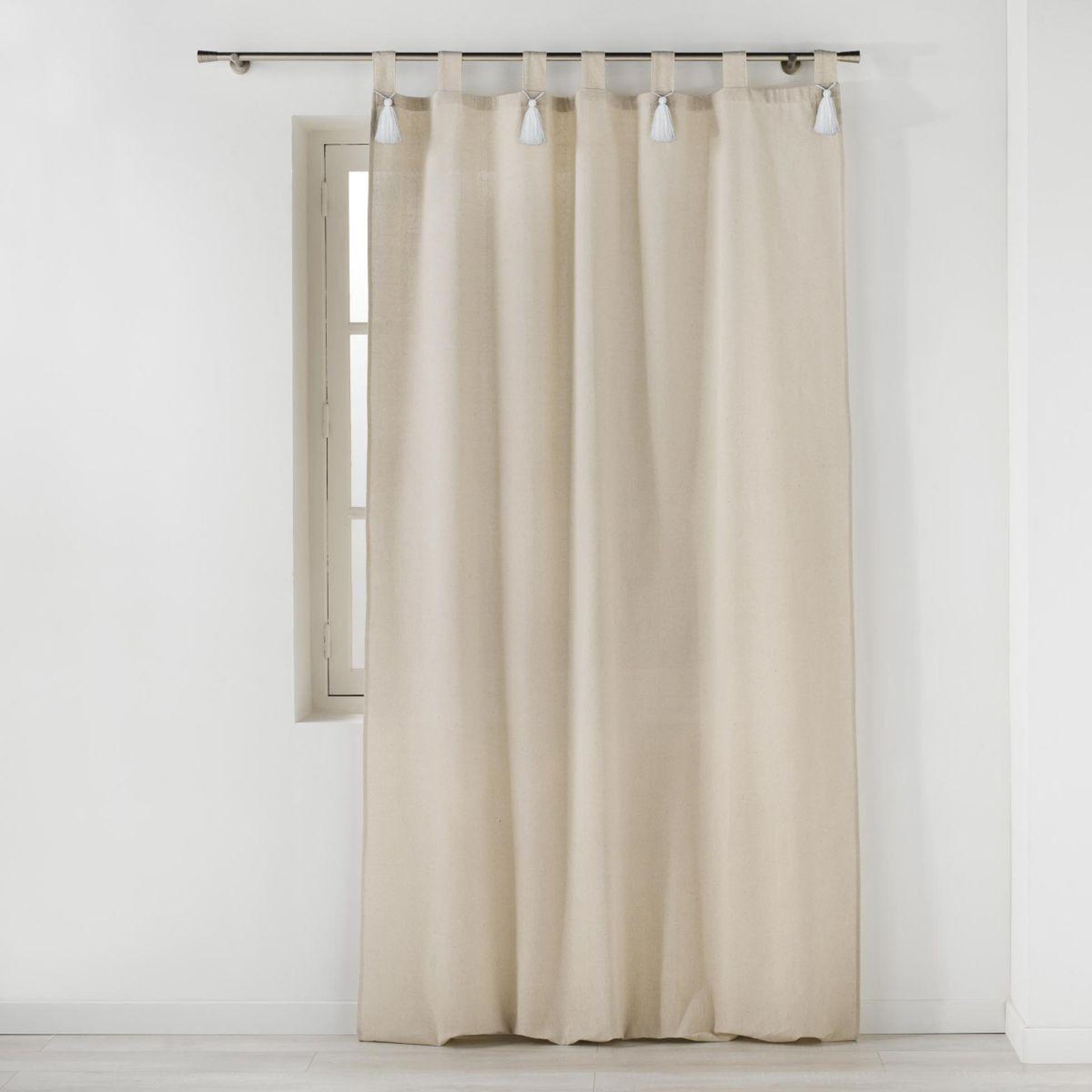Douceur d'Intérieur Rideau à passants avec pompons  cyrine  140x240cm beige