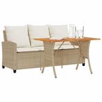 VIDAXL Canape de jardin 3 places coussins table beige resine tressee