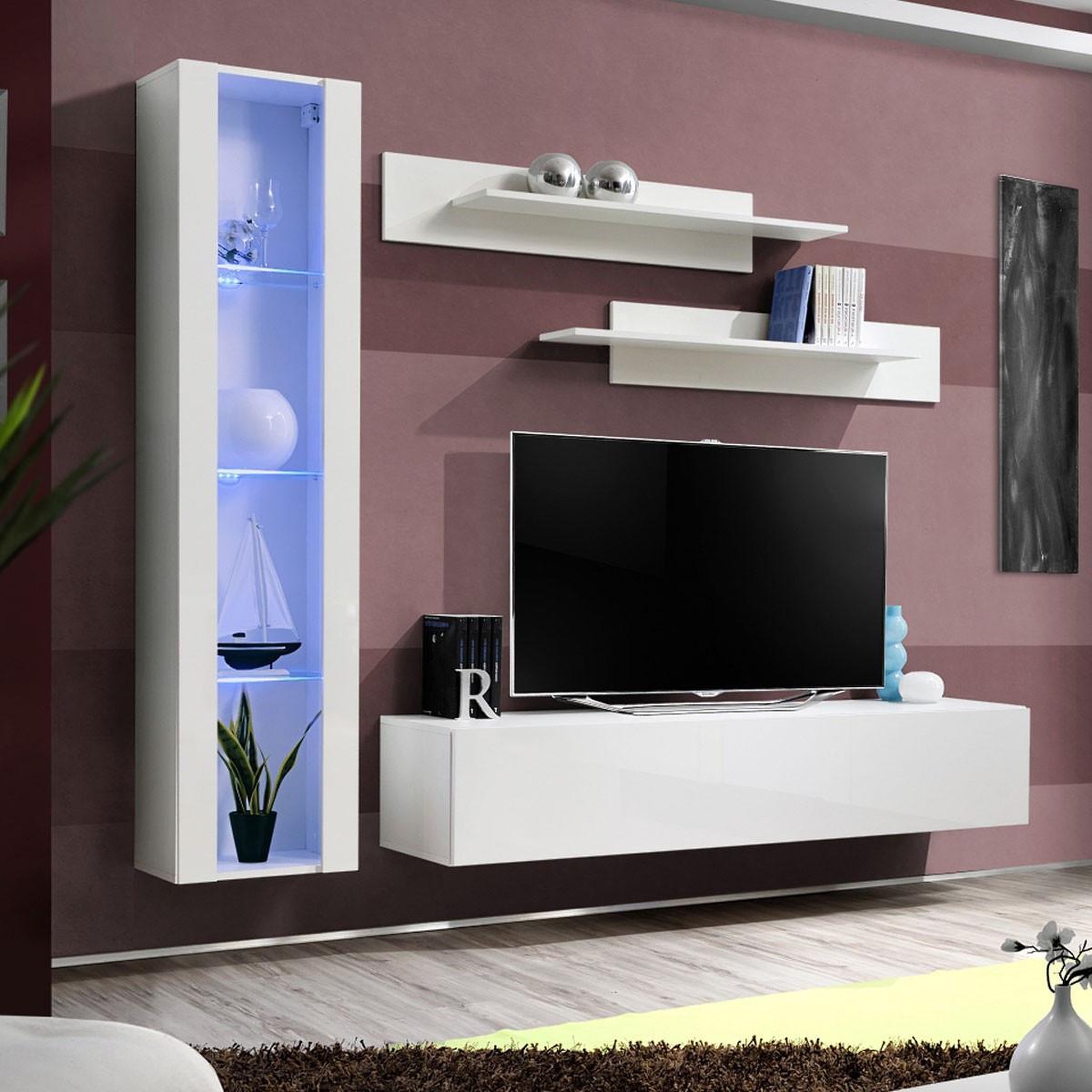 Paris Prix Ensemble meuble tv mural  fly g2  210cm blanc