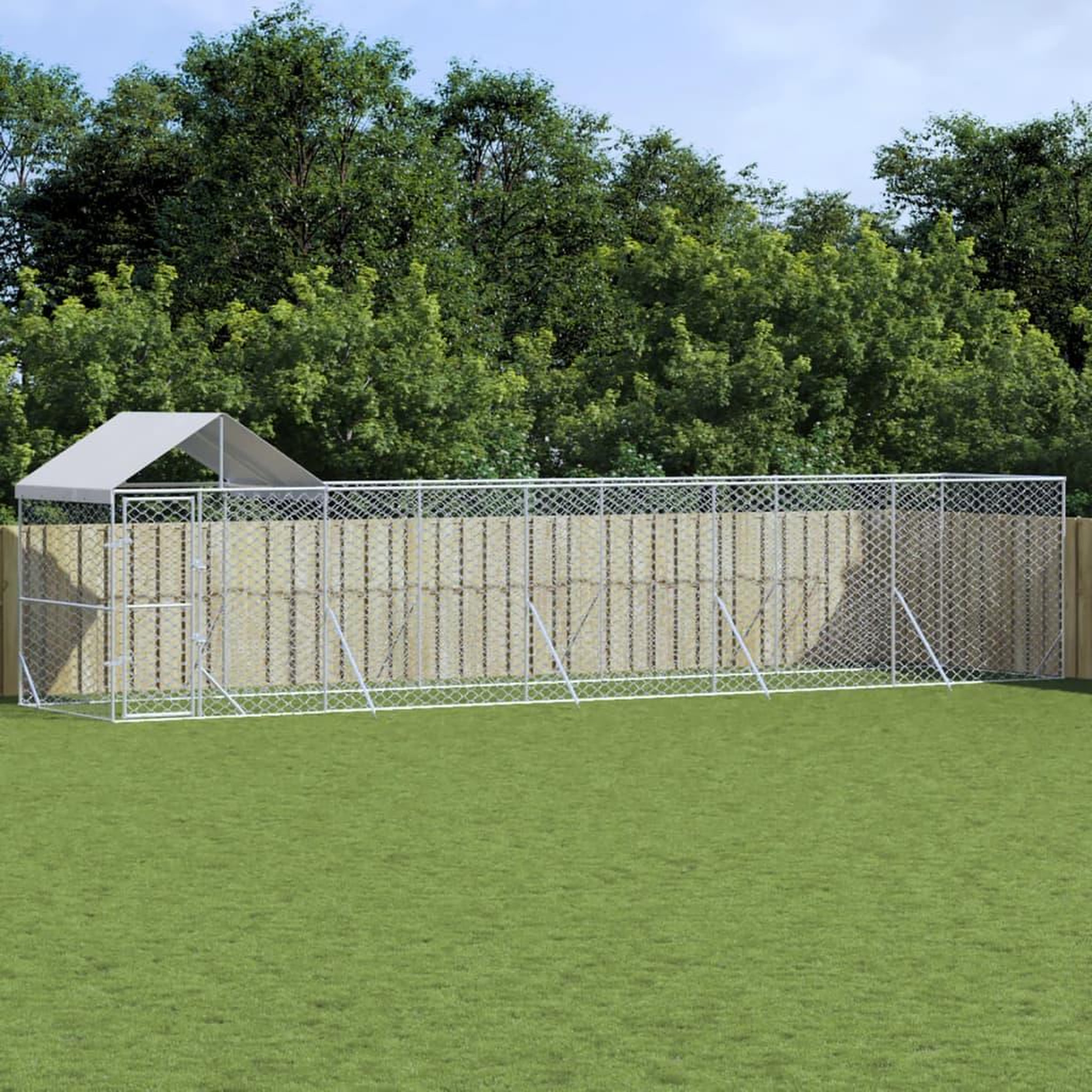 Voir la diapositive 1 : VIDAXL Chenil d'exterieur pour chiens avec toit argente 10x2x2,5 m