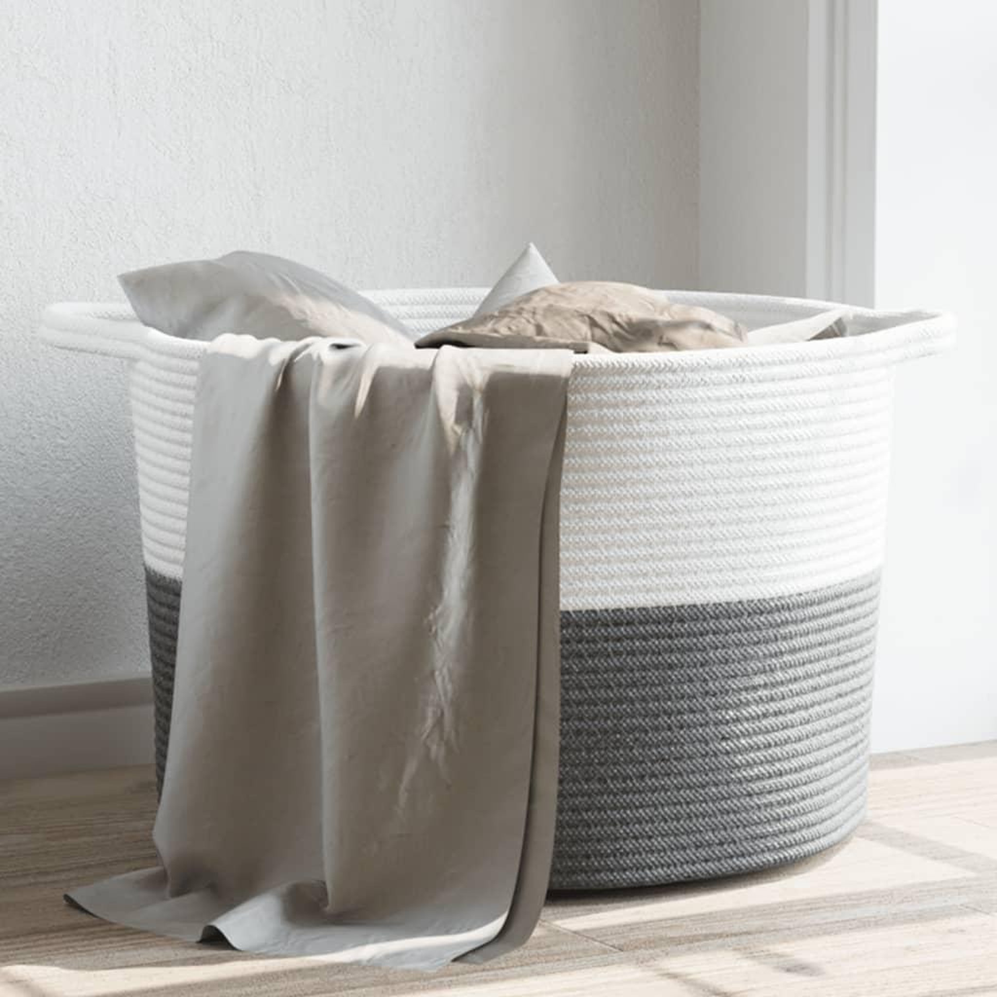 VIDAXL Panier a linge gris et blanc Ø55x36 cm coton