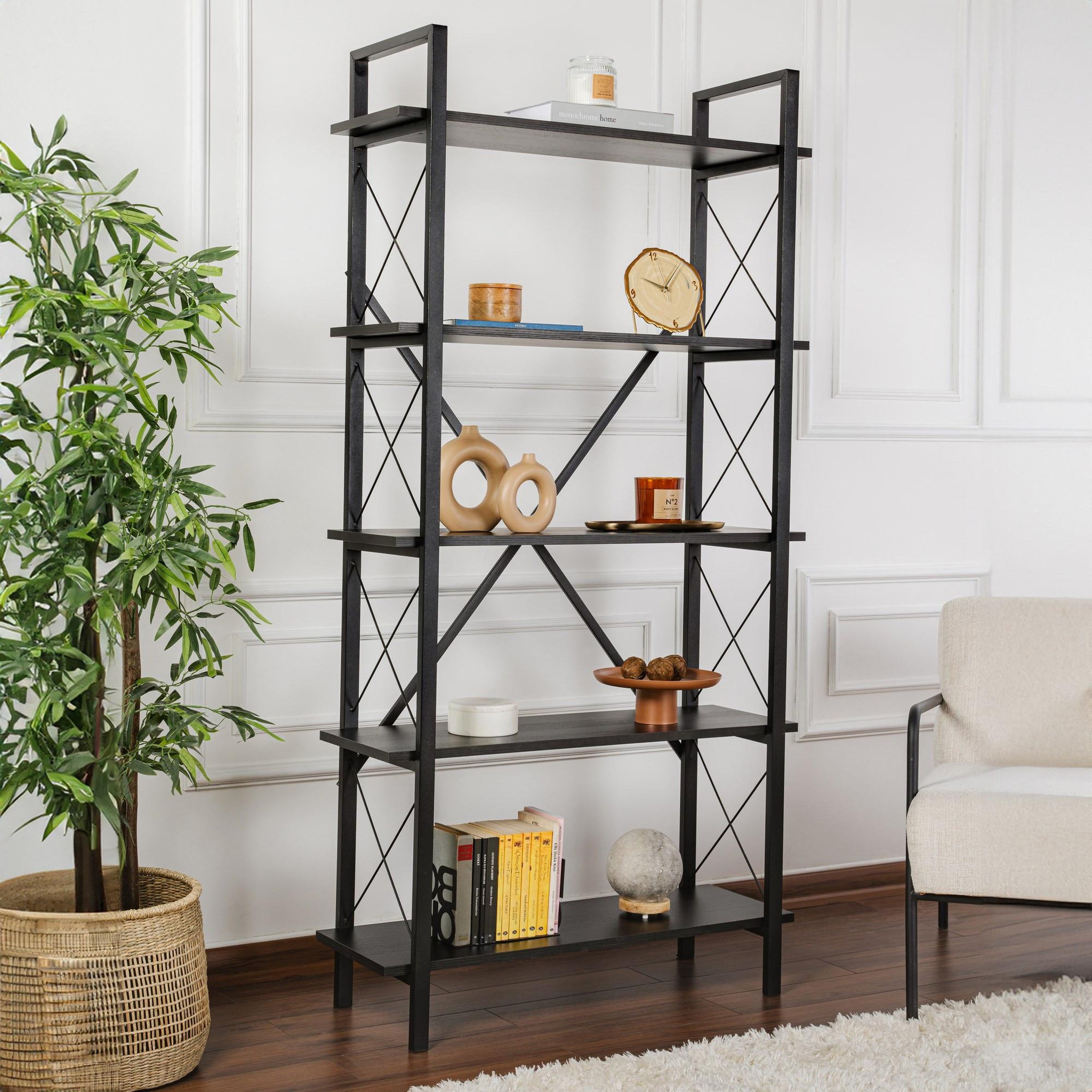 Voir la diapositive 2 : Habitat et Jardin Bibliothèque en bois  Elysian  - 90 x 33 x 180 cm - Bois NoirNoir