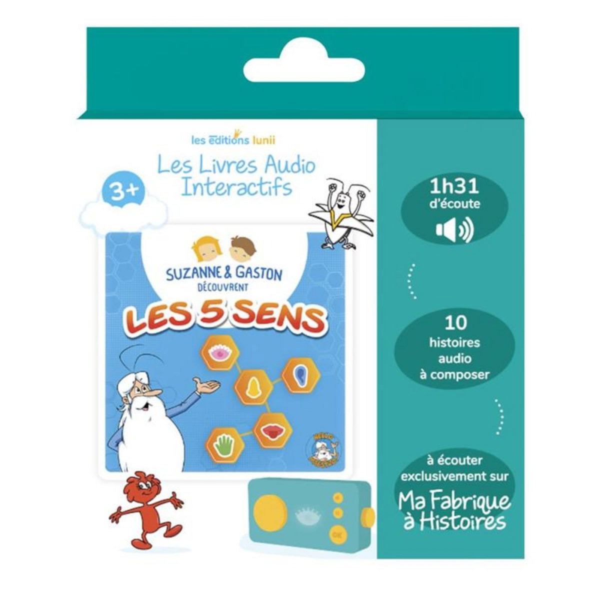 Lunii Conteuse d'histoires Lunii Coffret Album Suzanne et Gaston découvrent les 5 sens